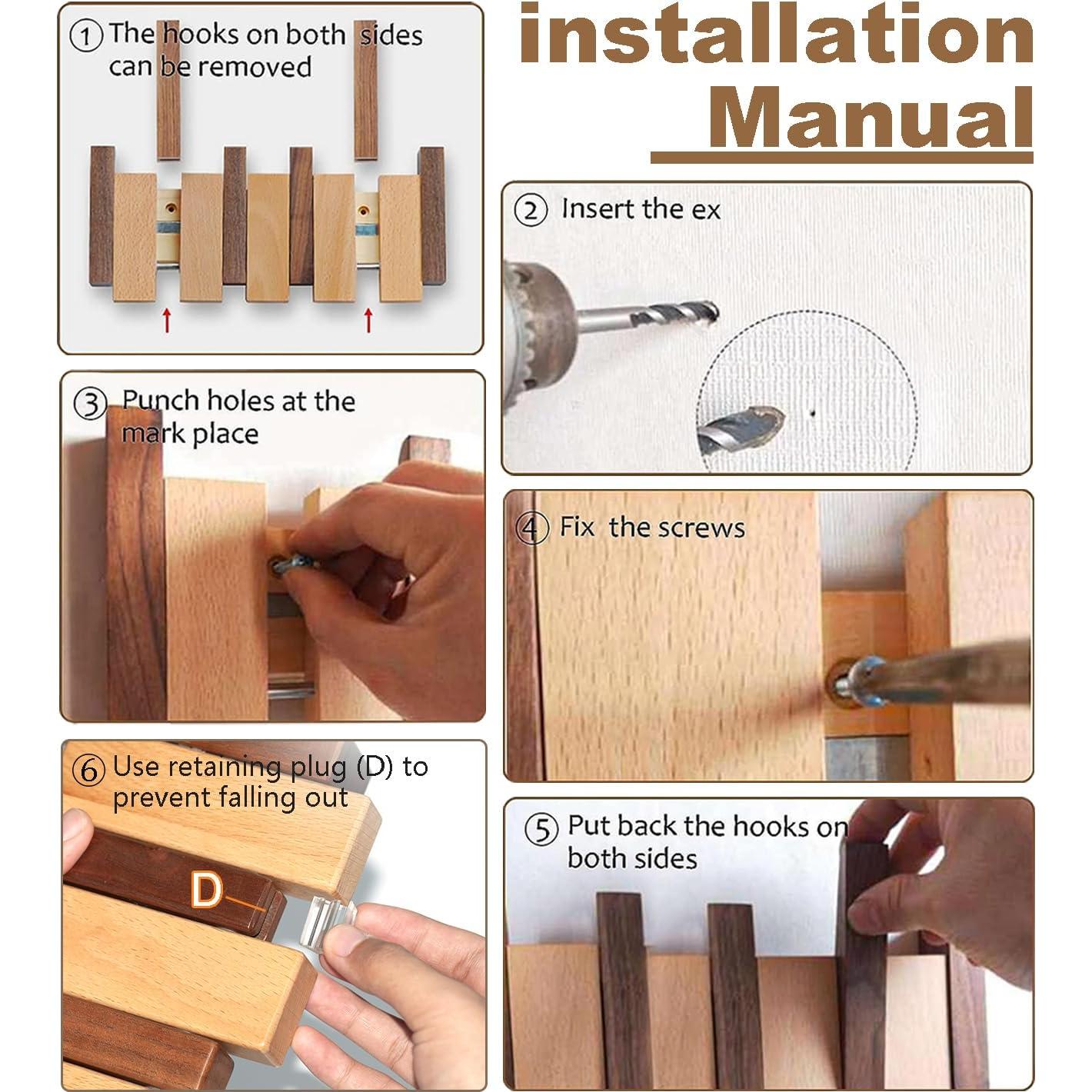 Perchero de Pared OLETNY de Madera con 4 Ganchos Plegables