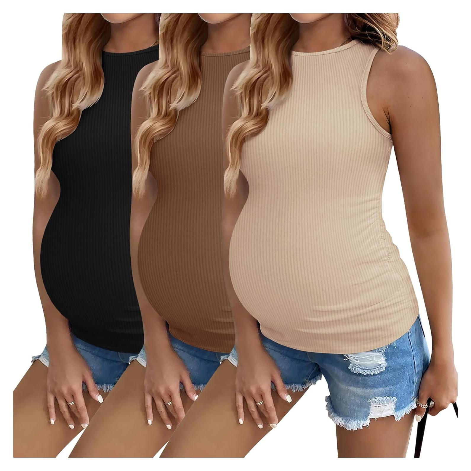 Camisetas de Maternidad Ekouaer 3 Piezas Cuello Redondo