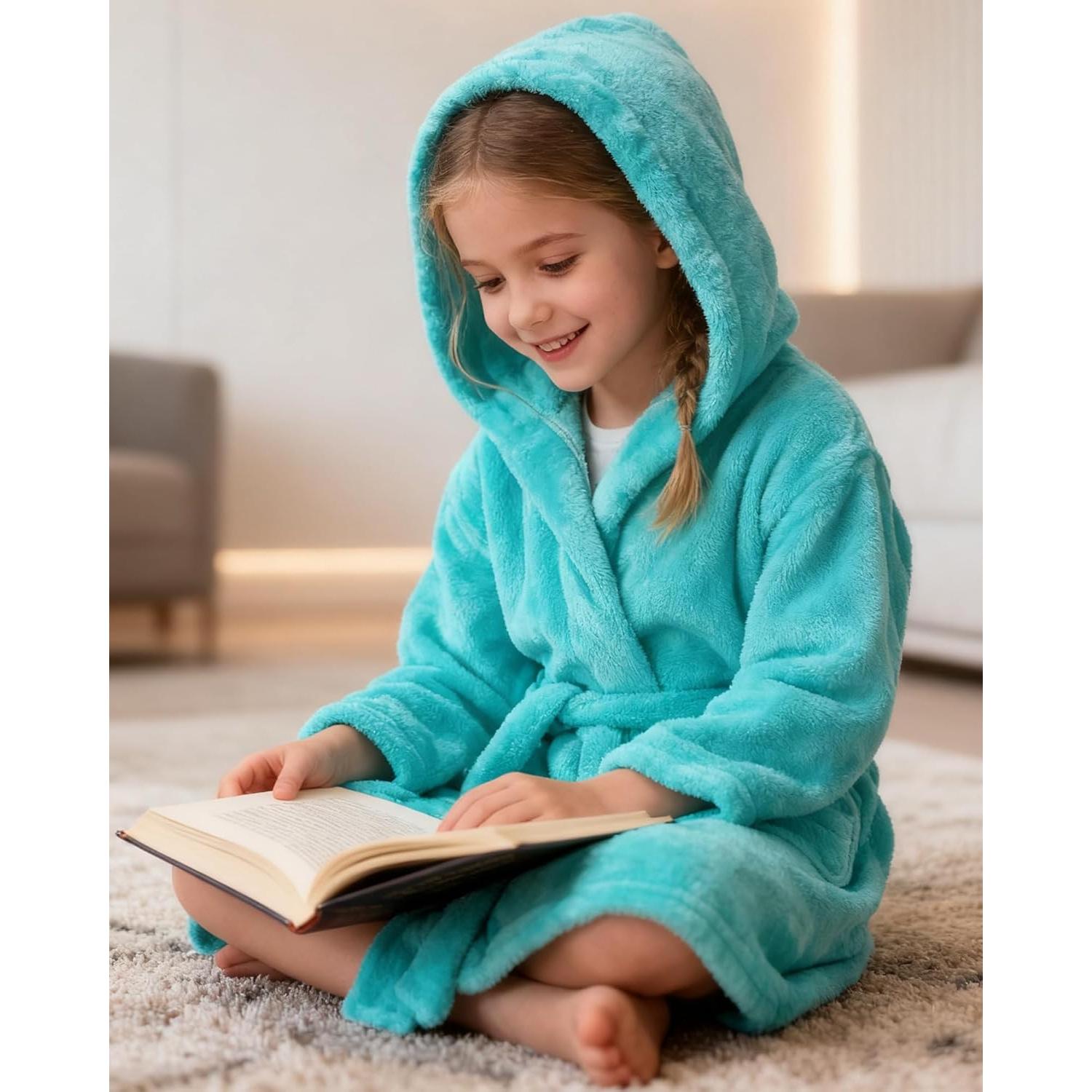 Bata de Baño Polar para Niñas 2-3T Color Aqua Suave