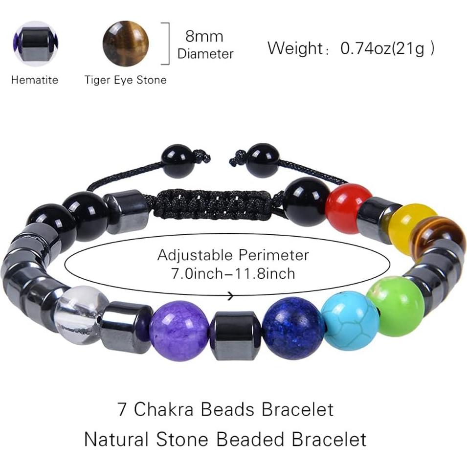 Pulsera de Chakra GelConnie 7 Chakra 8mm de Piedra Natural