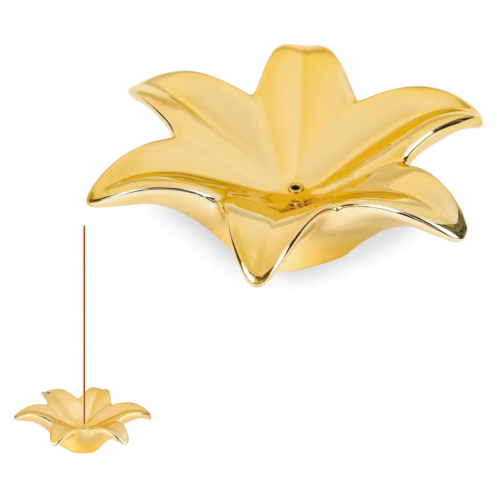 Soporte de Incienso Eunoir en Cerámica Floral Oro 13.5cm