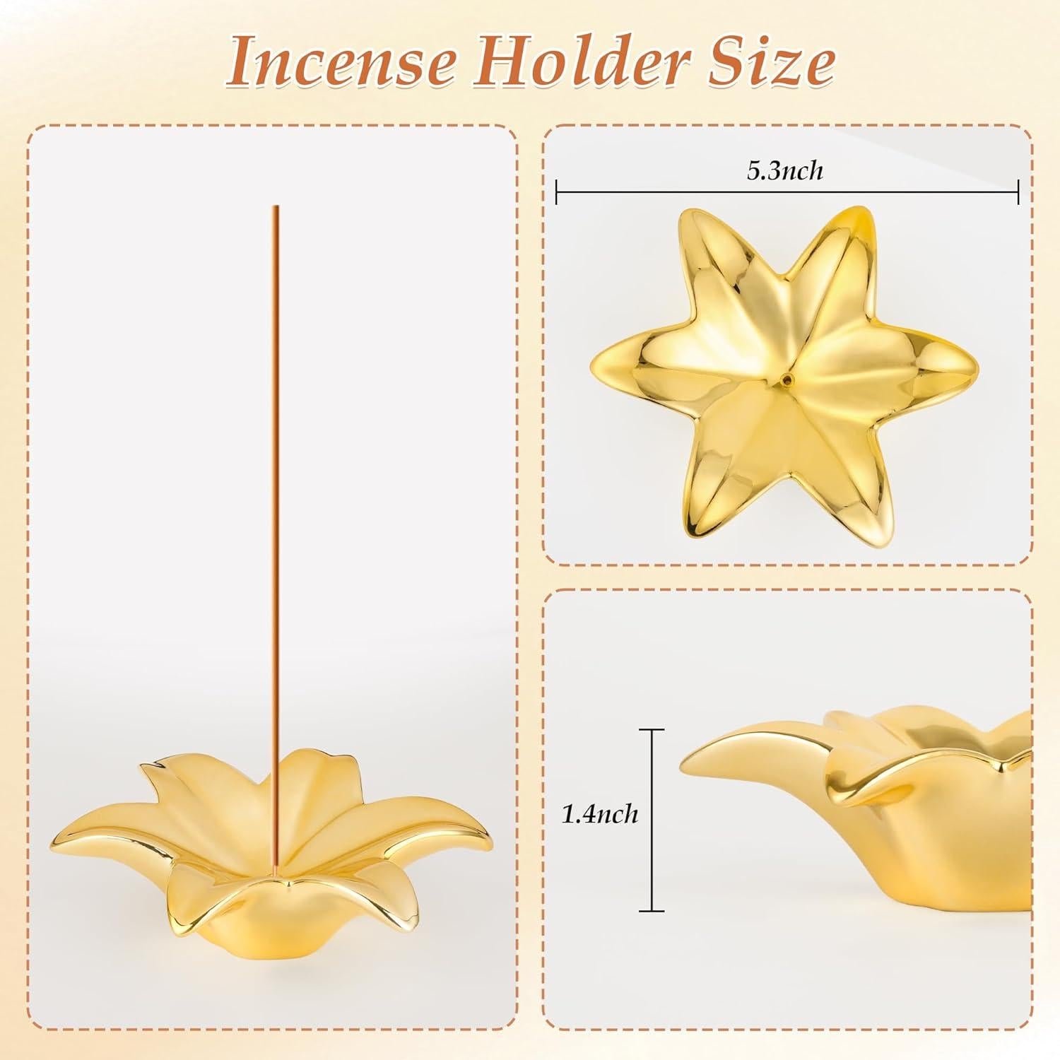 Soporte de Incienso Eunoir en Cerámica Floral Oro 13.5cm