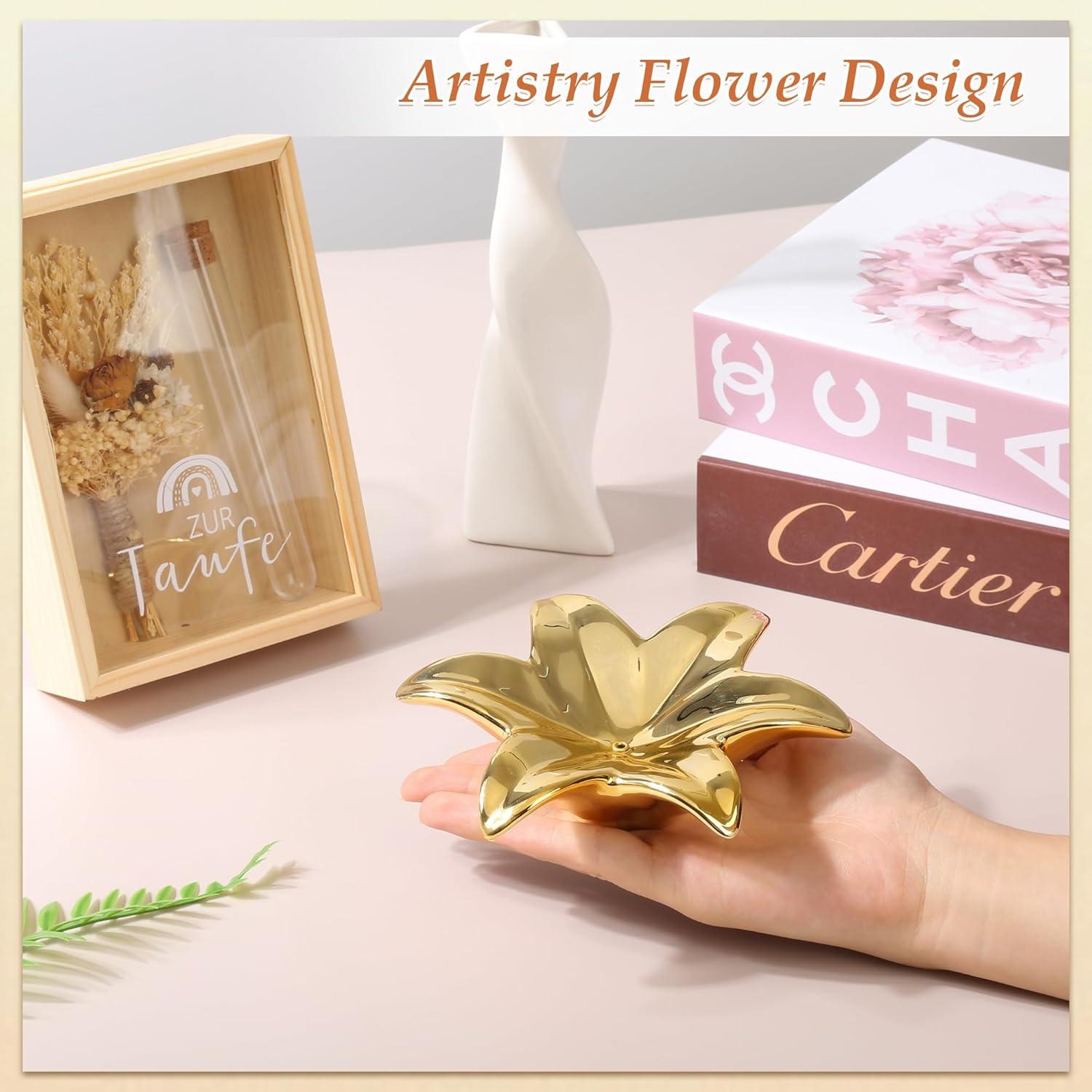 Soporte de Incienso Eunoir en Cerámica Floral Oro 13.5cm