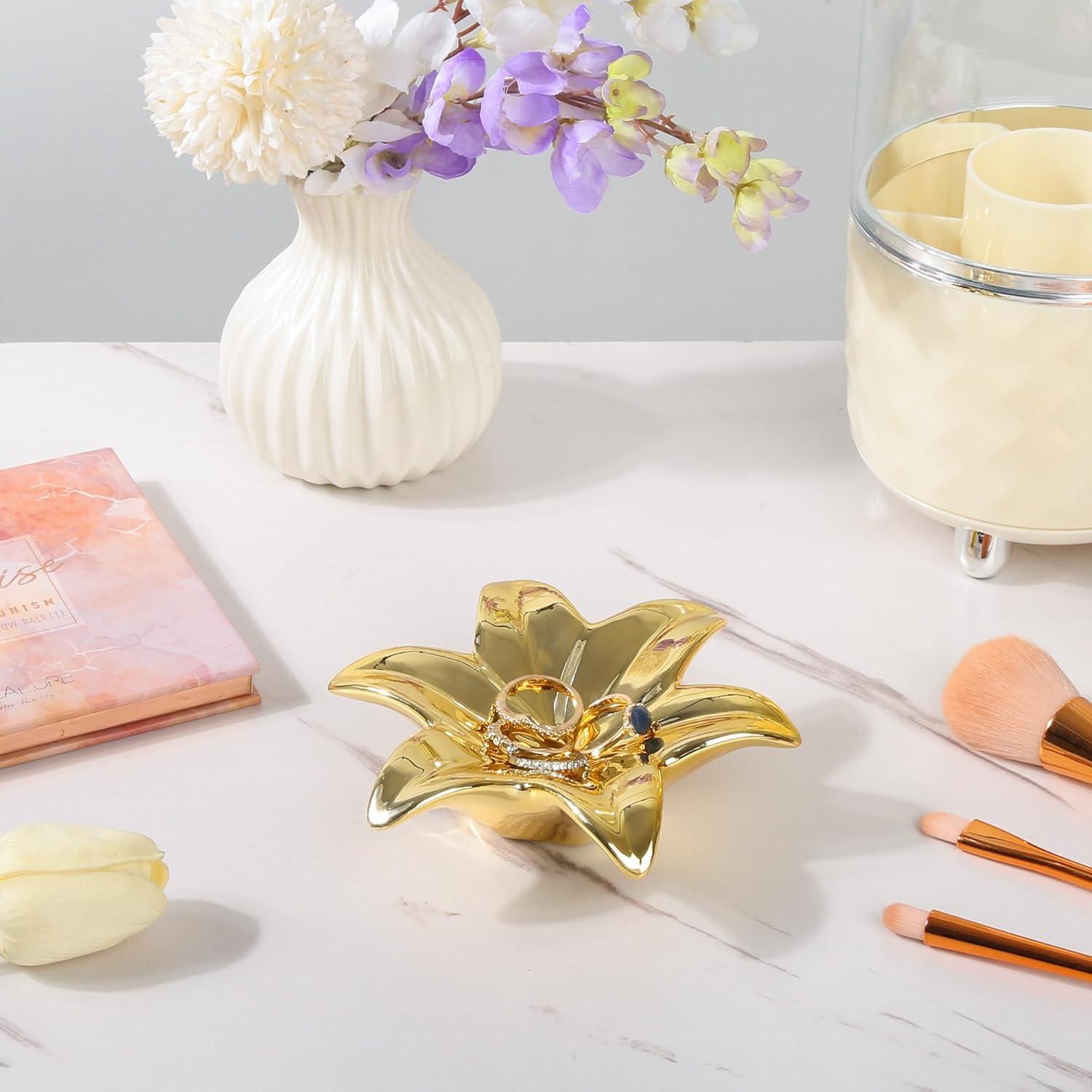 Soporte de Incienso Eunoir en Cerámica Floral Oro 13.5cm