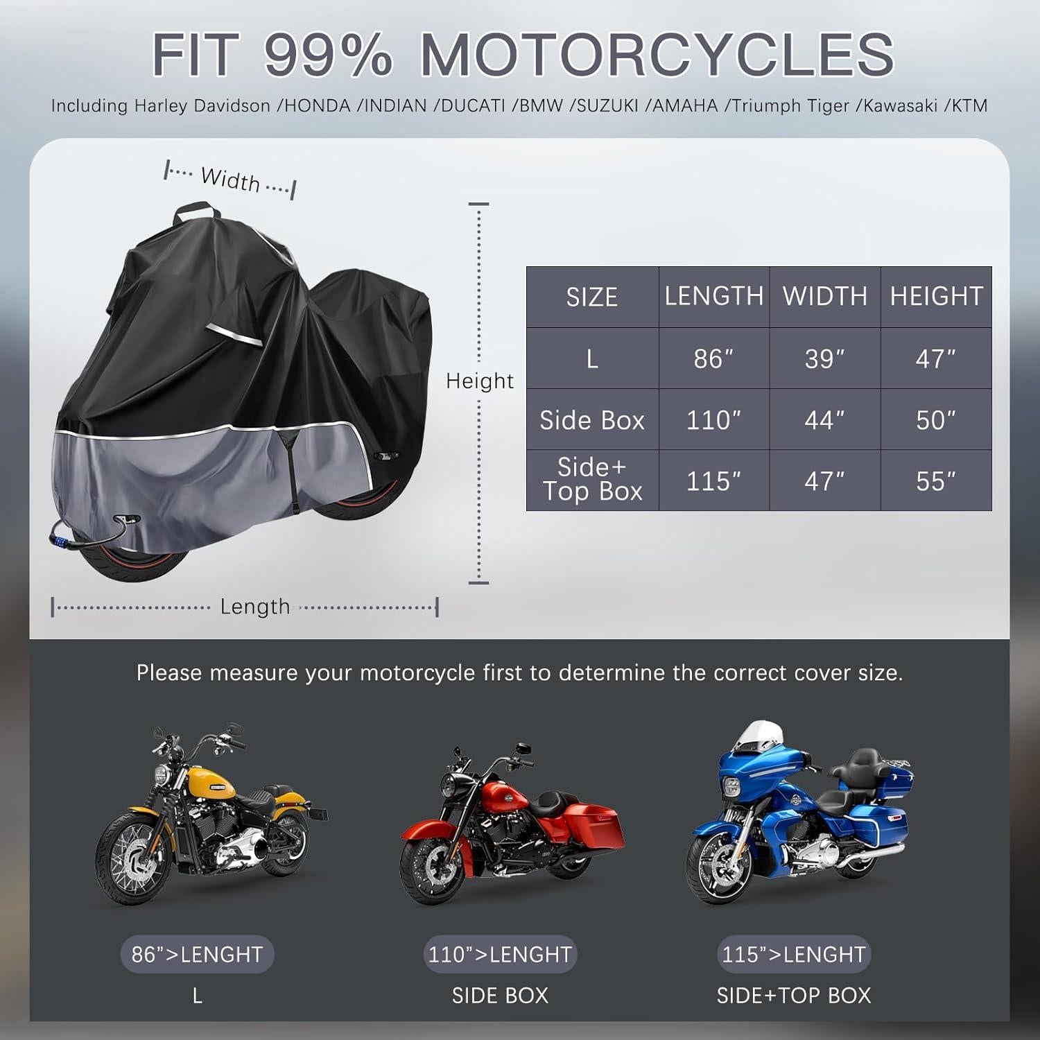 Funda de motocicleta Blshwez 600D impermeable 292 cm para Harley