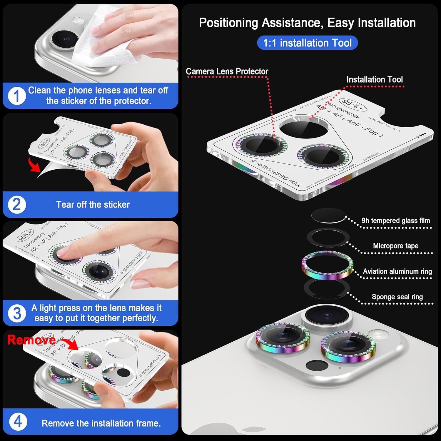 Protector de Lente de Cámara Casetego para iPhone 16 Pro Max/Pro 9H