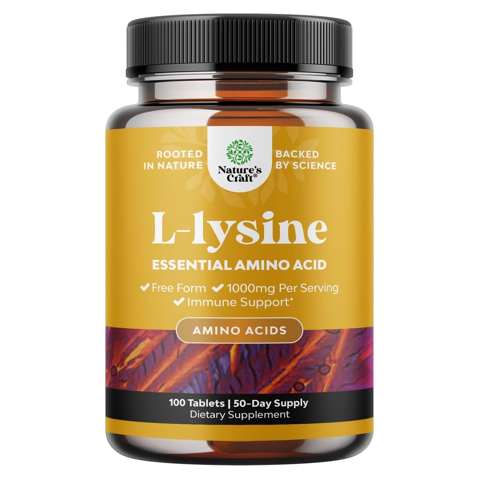 L-Lisina 1000mg Natures Craft - Suplemento Vegano 100 Tabletas