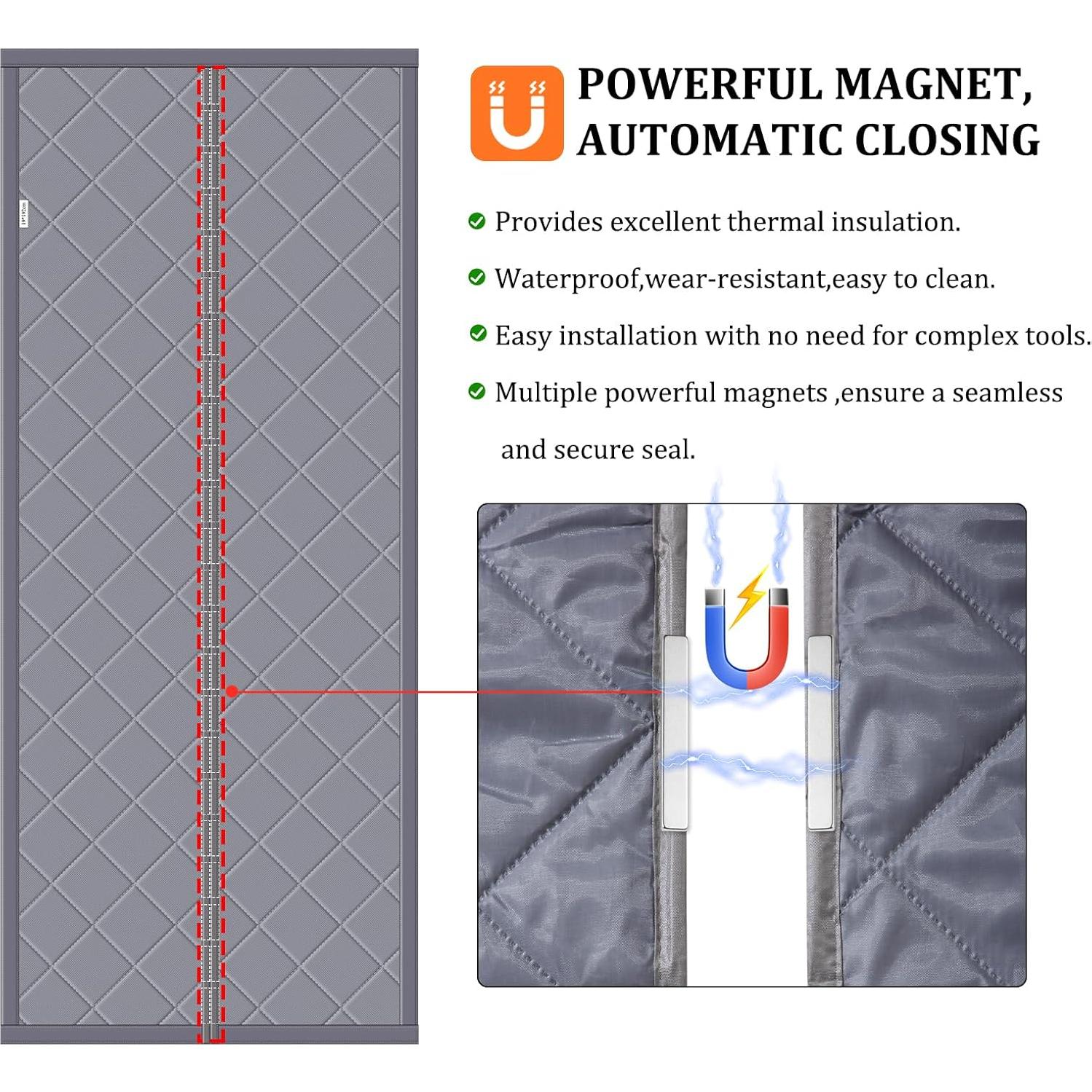Cortina de Puerta Térmica Aislante Magnética ROMAGIO 81x203 cm Gris