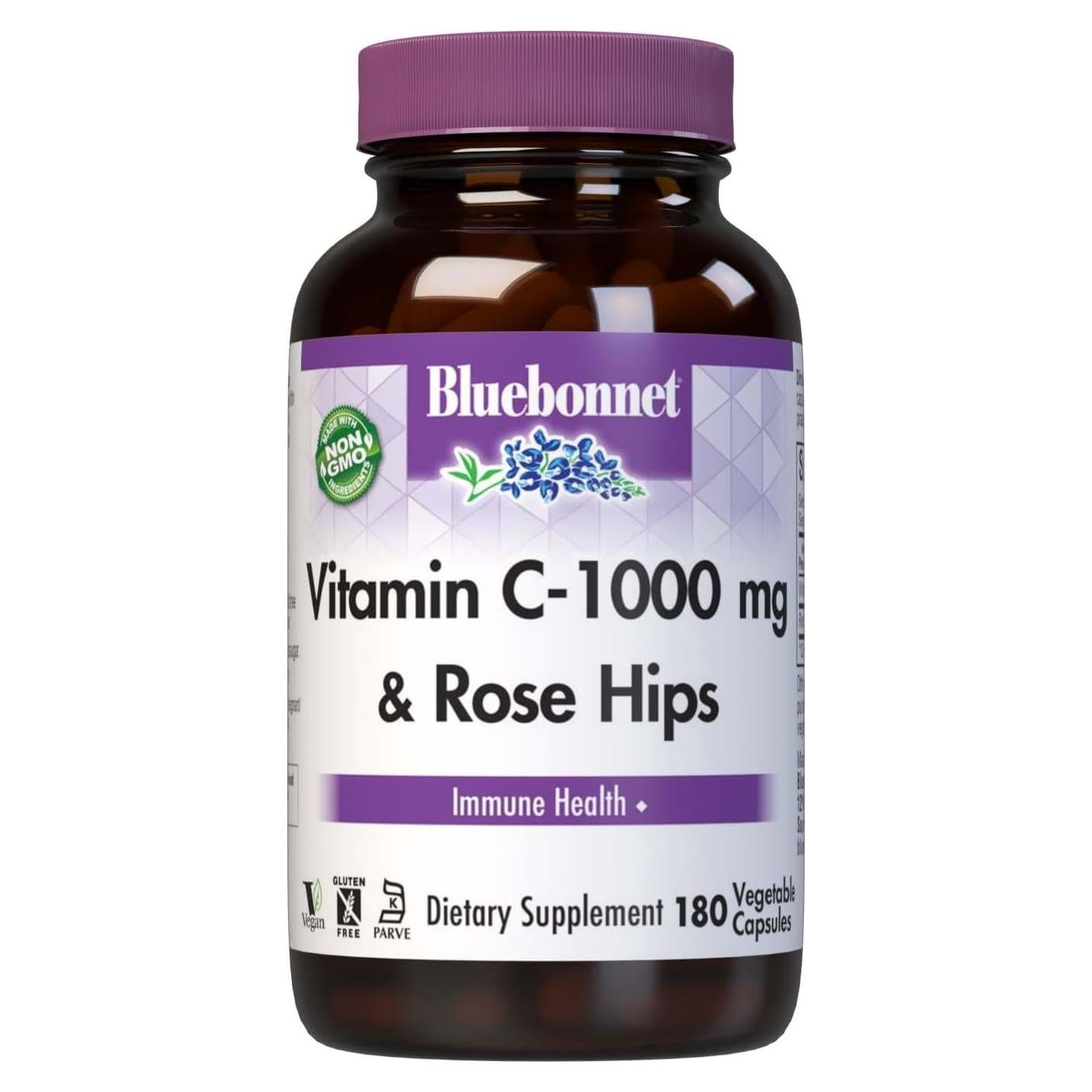 Vitamina C 1000 mg Bluebonnet con Rosa Mosqueta 180 Cápsulas