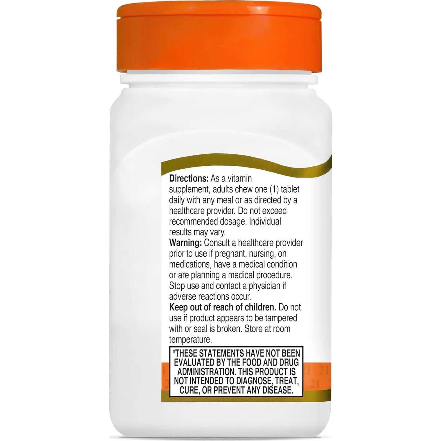 Tabletas Masticables de Vitamina C 500 mg 21st Century Naranja 110 Unidades