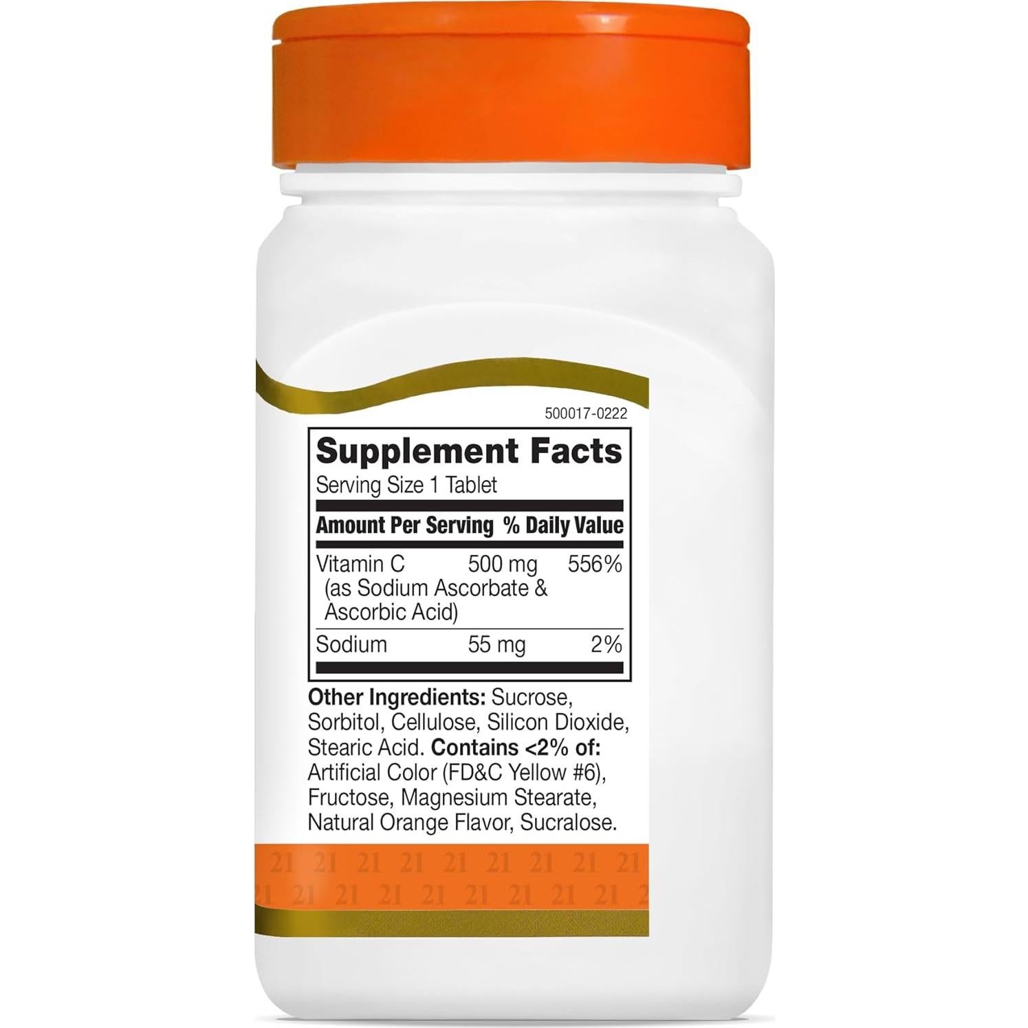 Tabletas Masticables de Vitamina C 500 mg 21st Century Naranja 110 Unidades