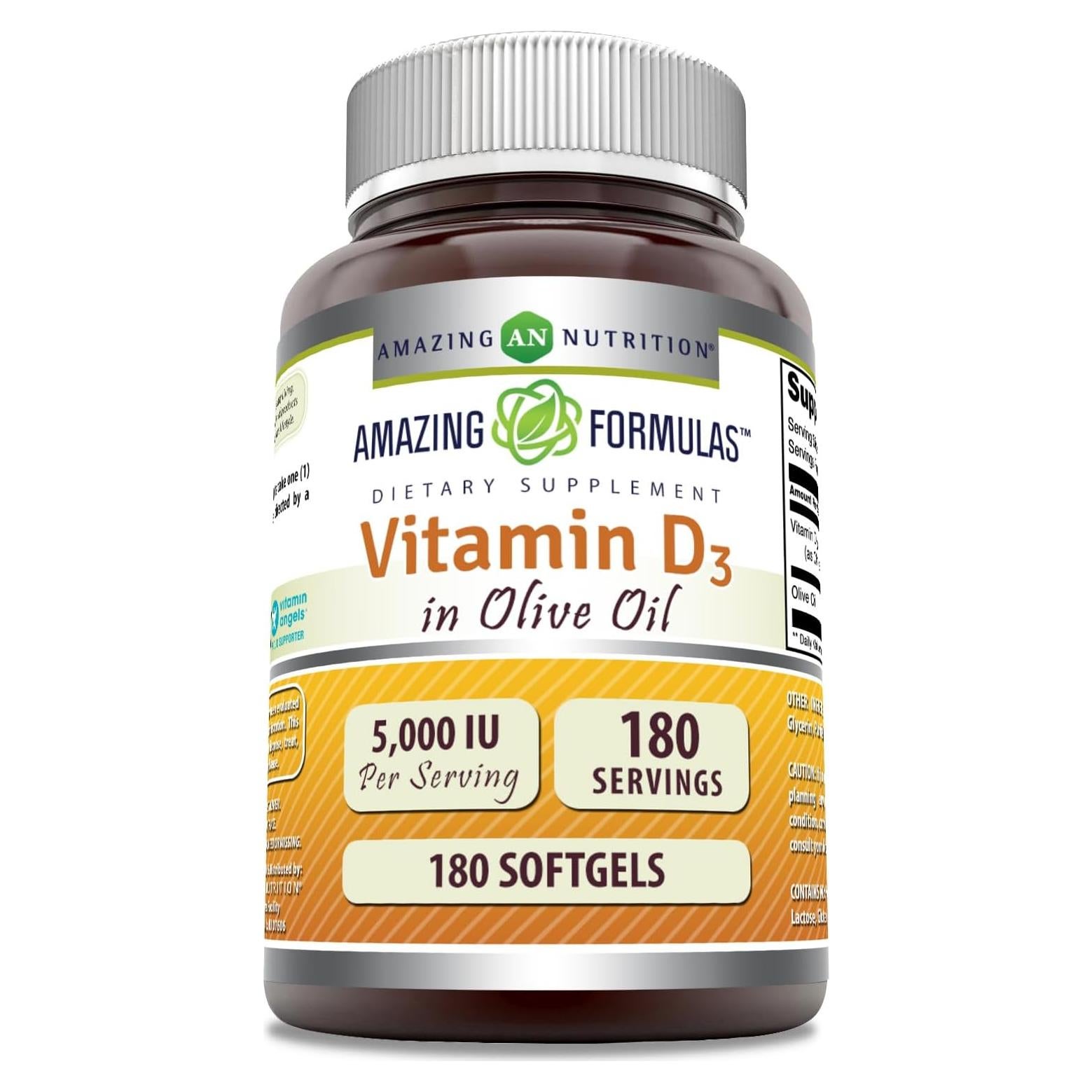 Suplemento de Vitamina D3 5000 UI Nutrición Asombrosa 180 Gelatinas