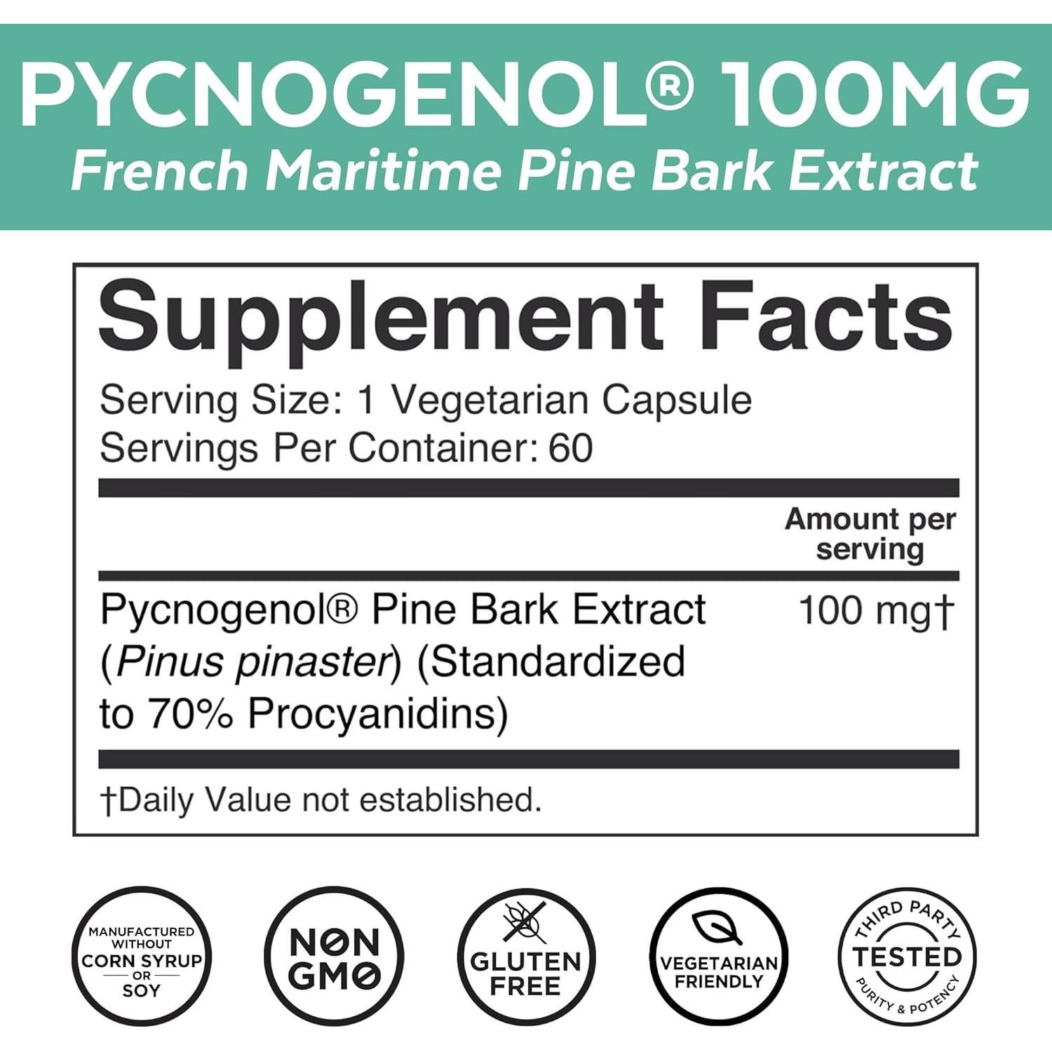 Suplemento Pycnogenol 100 mg Viva Naturals - 60 Cápsulas Vegetales