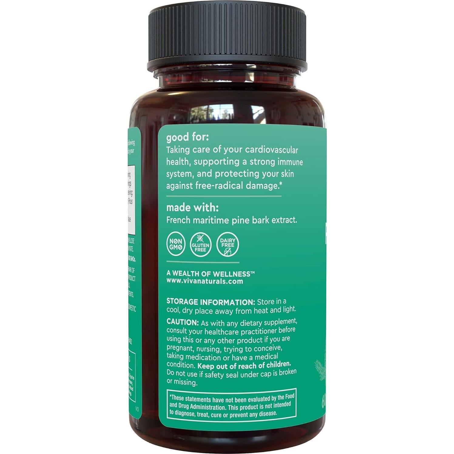 Suplemento Pycnogenol 100 mg Viva Naturals - 60 Cápsulas Vegetales