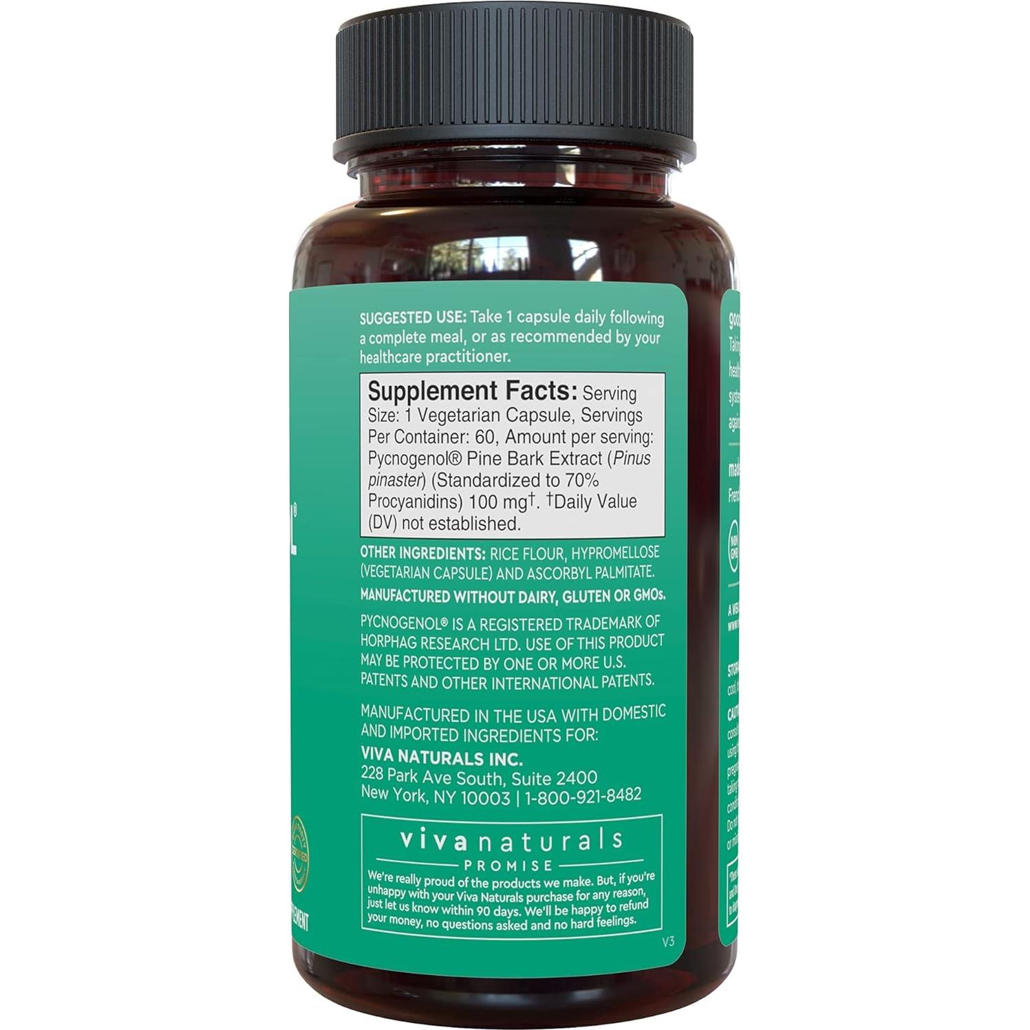 Suplemento Pycnogenol 100 mg Viva Naturals - 60 Cápsulas Vegetales