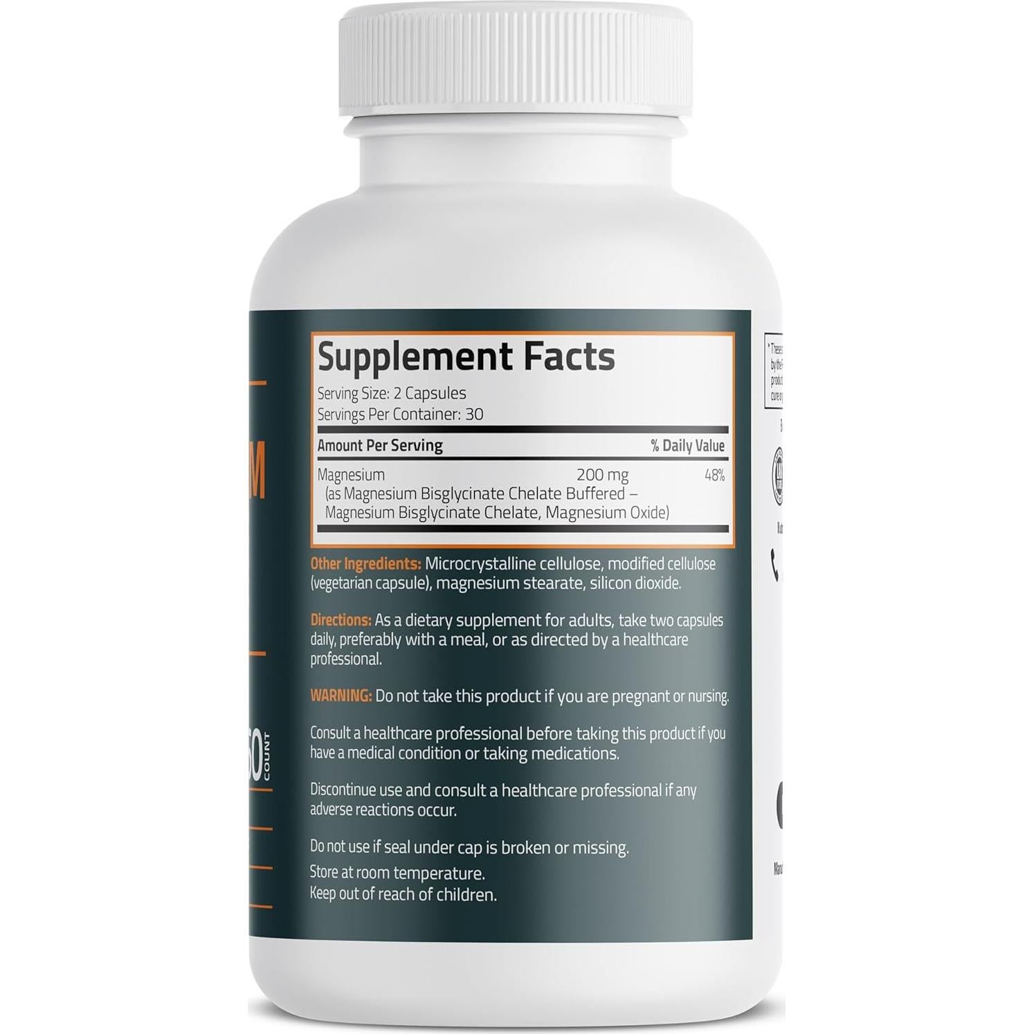 Bronson Magnesio Glicinato 200mg 60 Cápsulas Vegetarianas