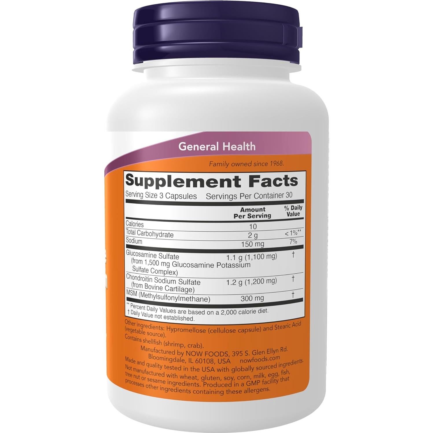 NOW Foods Glucosamina y Condroitina con MSM 90 Cápsulas Veganas