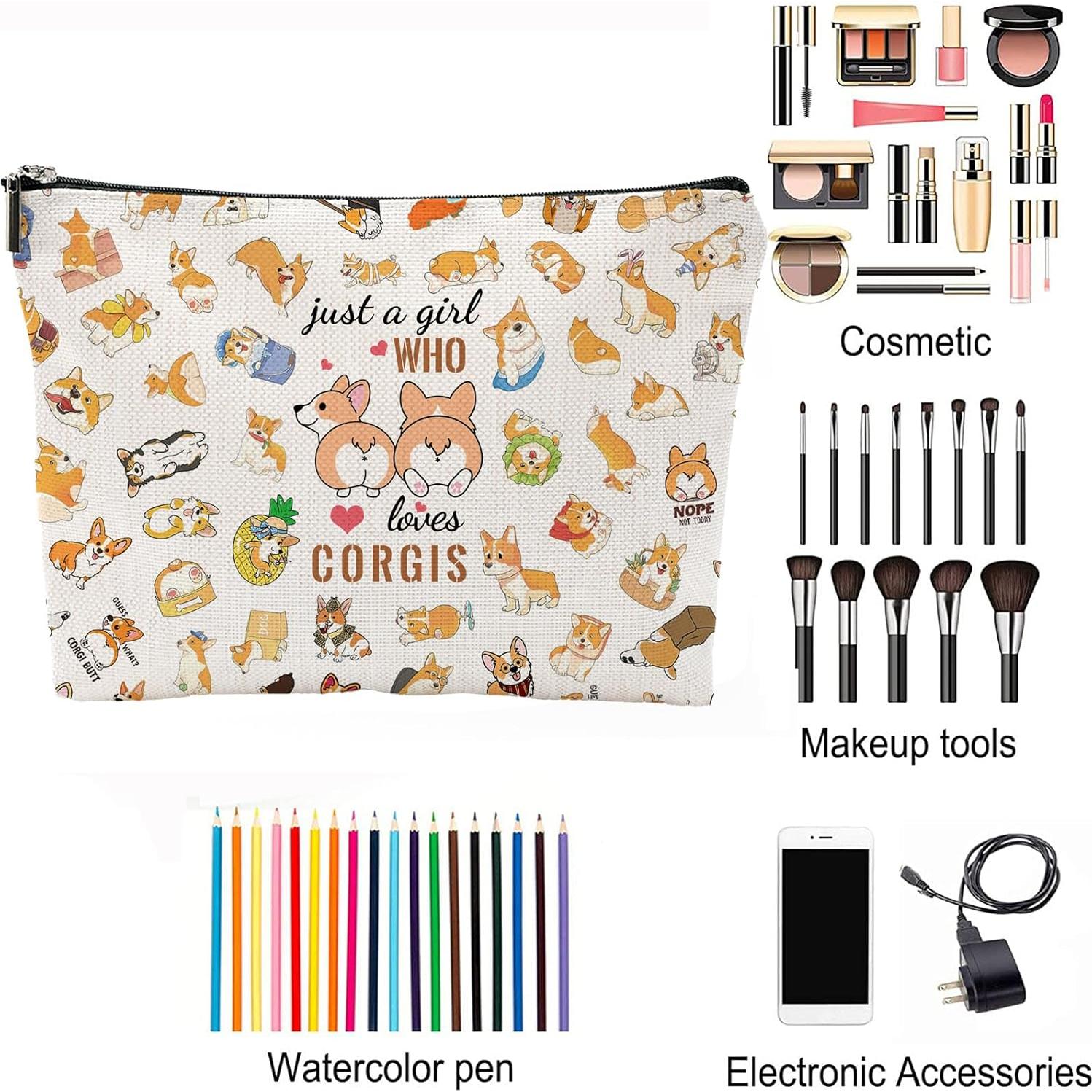 Bolsa Cosmética de Corgi NONETH - 25x17 cm, Lino Impermeable