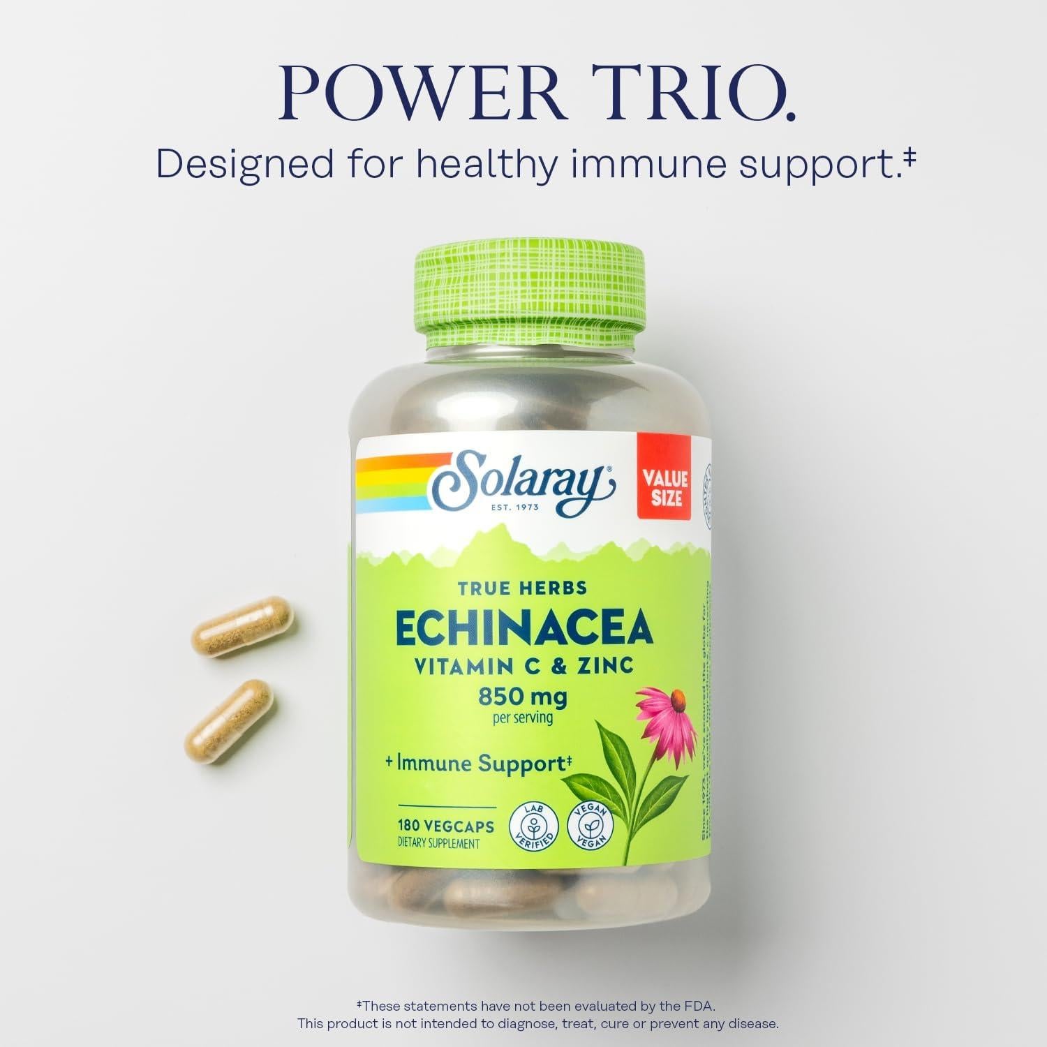 Solaray Echinacea con Vitamina C y Zinc 850mg 180 VegCaps