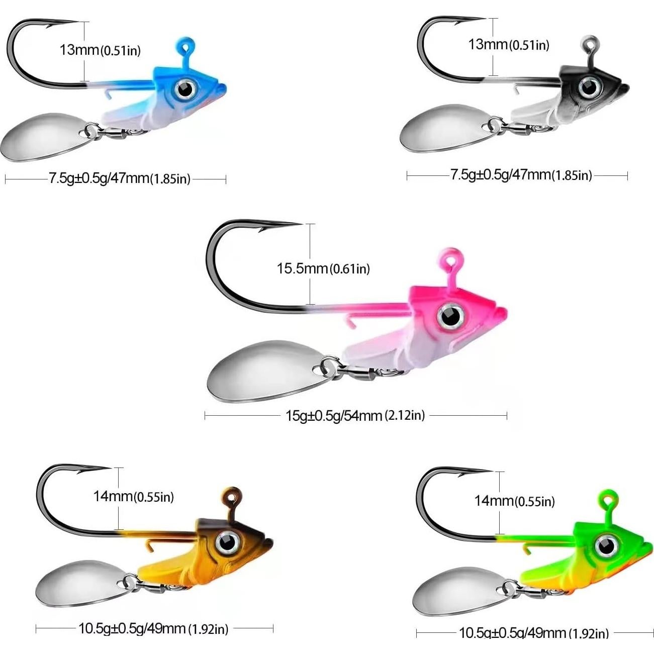 Ganchos Jig HISOO 5 Piezas con Hoja Giratoria para Pesca