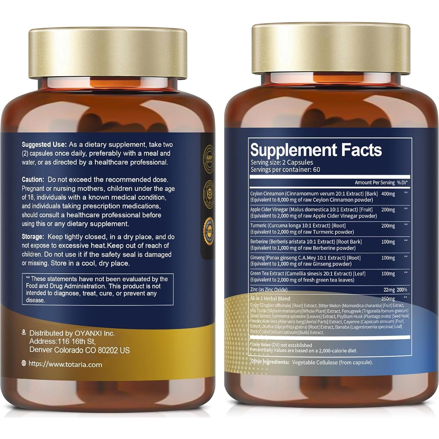 Cápsulas de Canela de Ceilán Orgánica Totaria 120 Contenidos