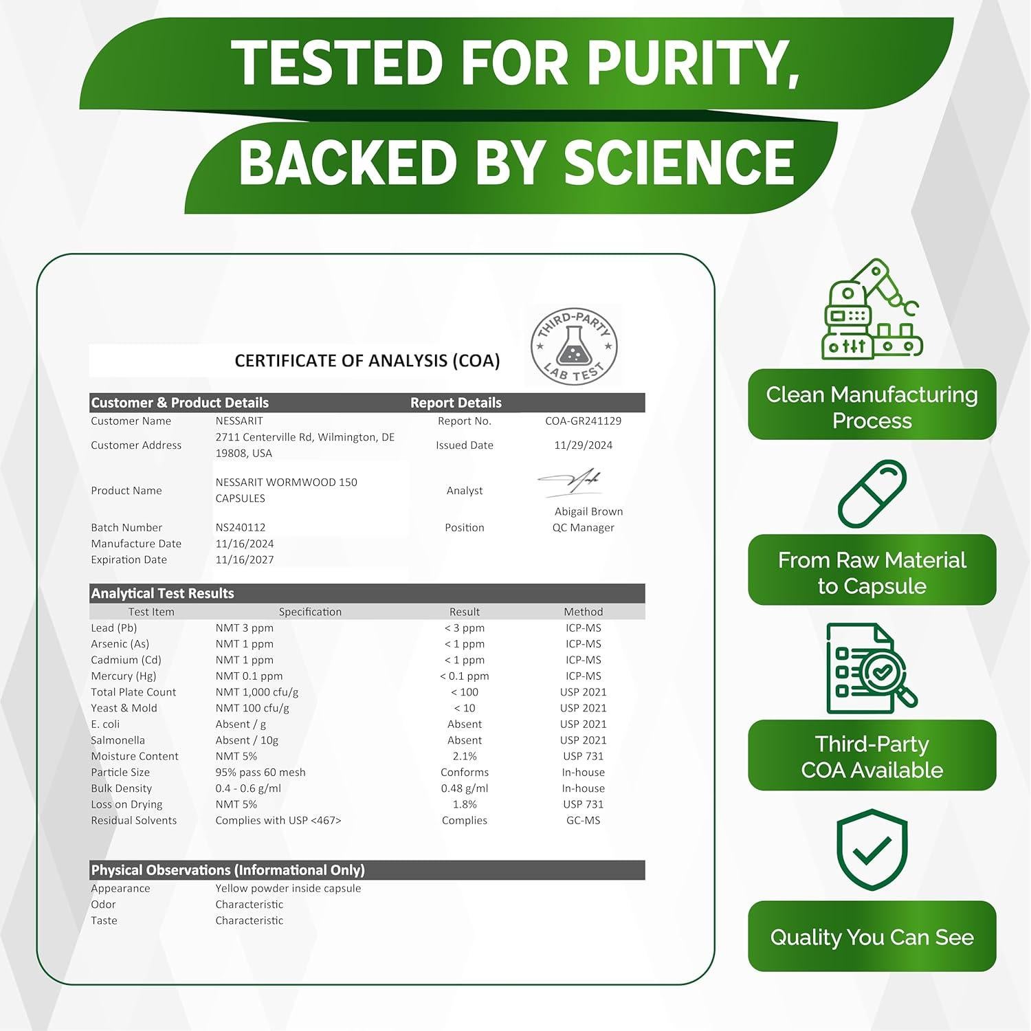 Suplemento Digestivo Wormwood NESSARIT 8700mg 150 Cápsulas
