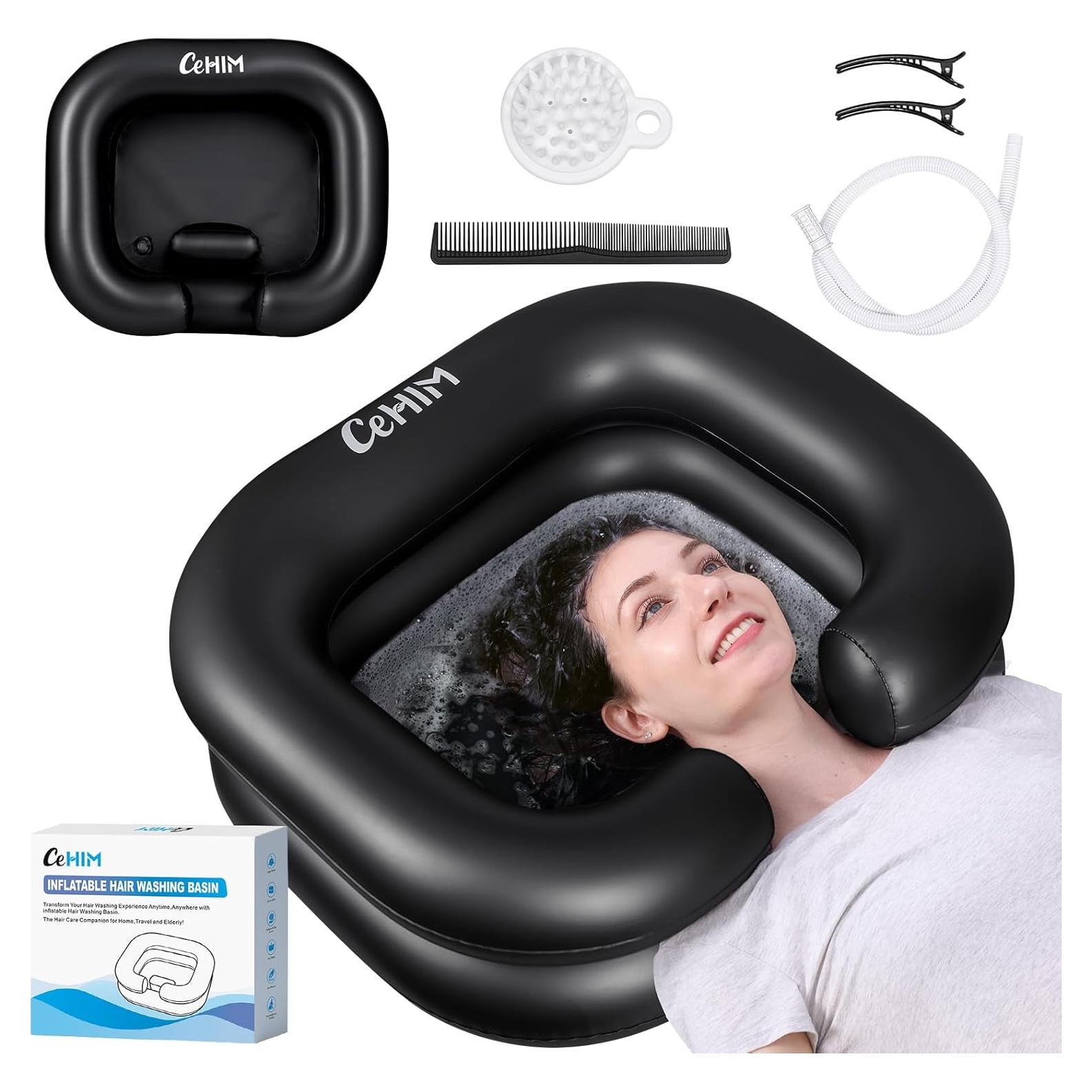 Basin de Champú Inflable Cehim 61x50x20 cm Negro Portátil