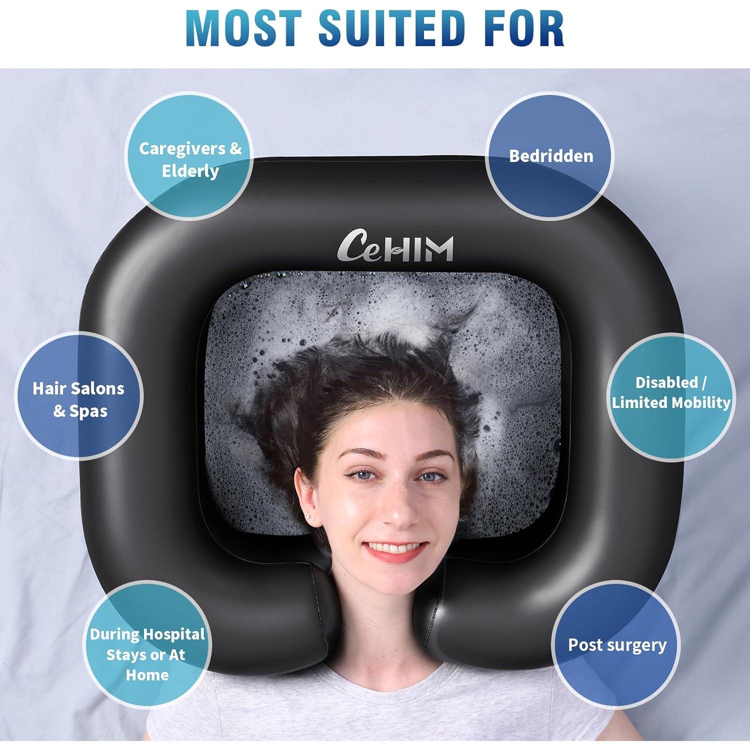 Basin de Champú Inflable Cehim 61x50x20 cm Negro Portátil