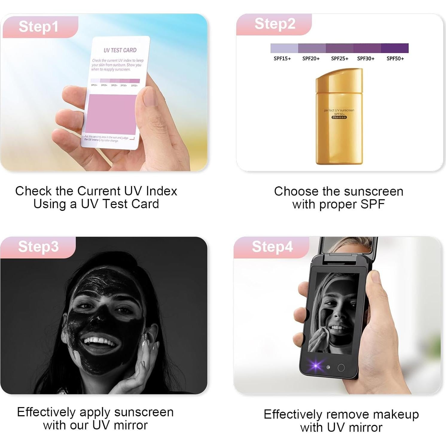 Espejo UV Vanexiss 4" Recargable para Protector Solar Negro