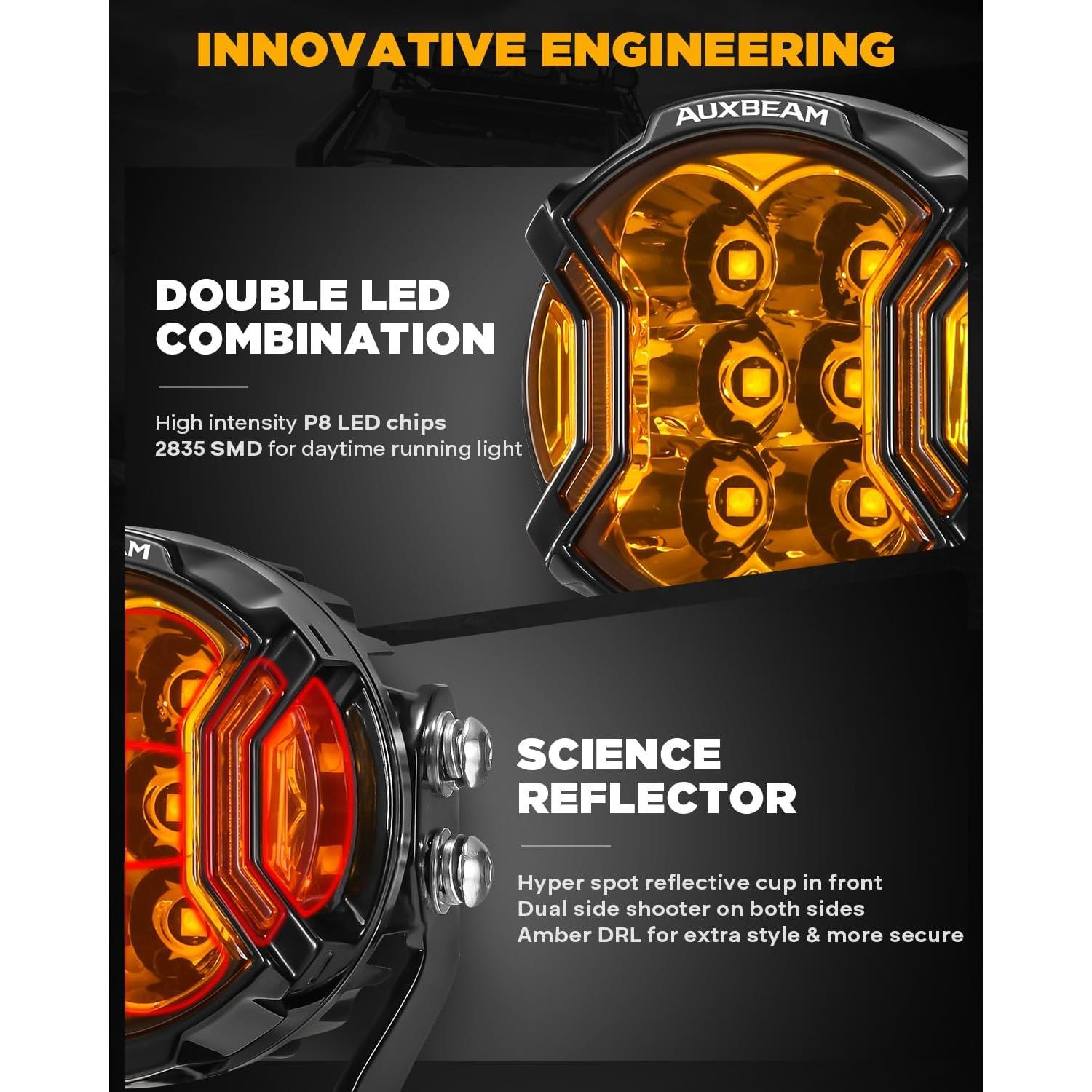 Luz de Niebla Auxbeam V-Ultra 3" 108W Ámbar DRL Offroad