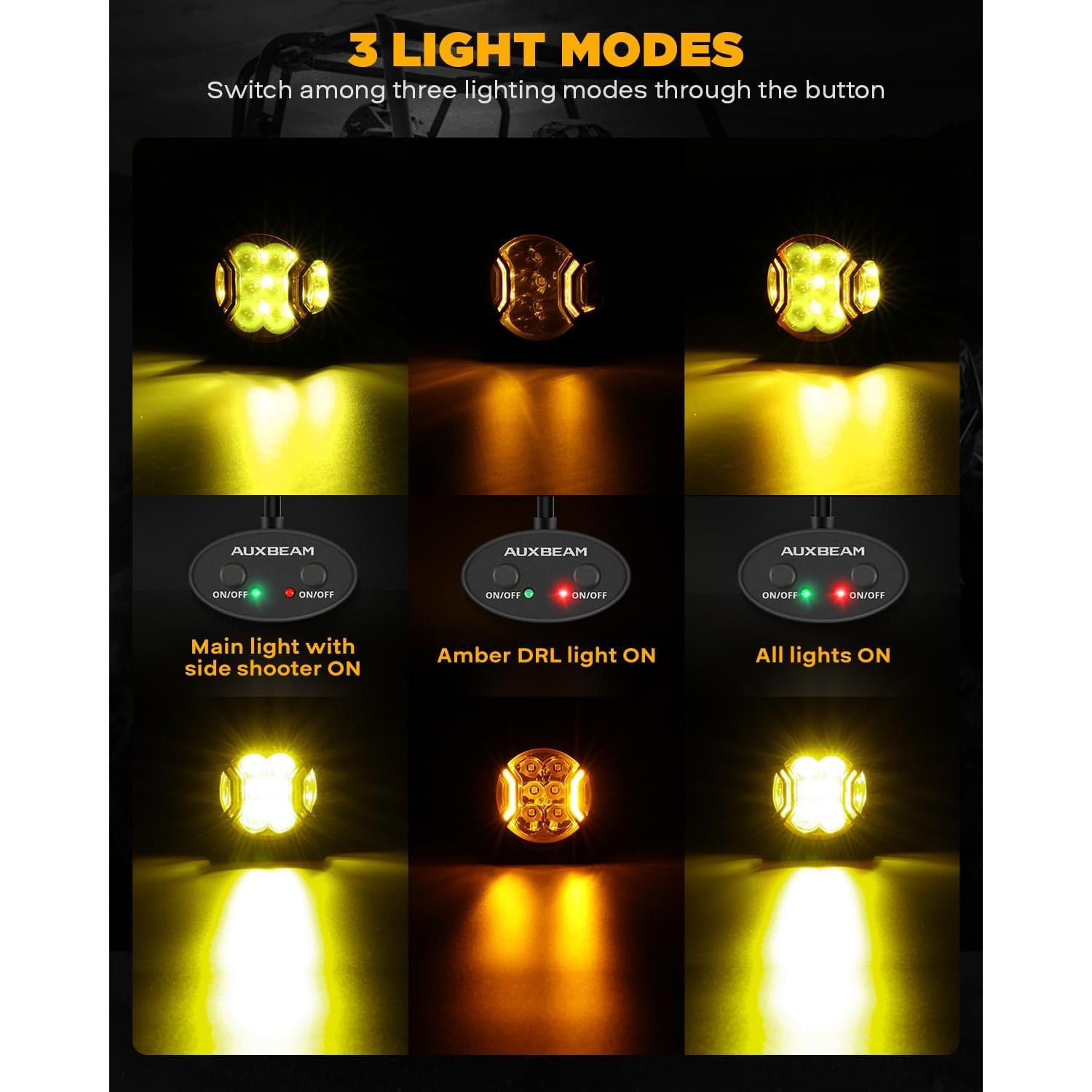 Luz de Niebla Auxbeam V-Ultra 3" 108W Ámbar DRL Offroad