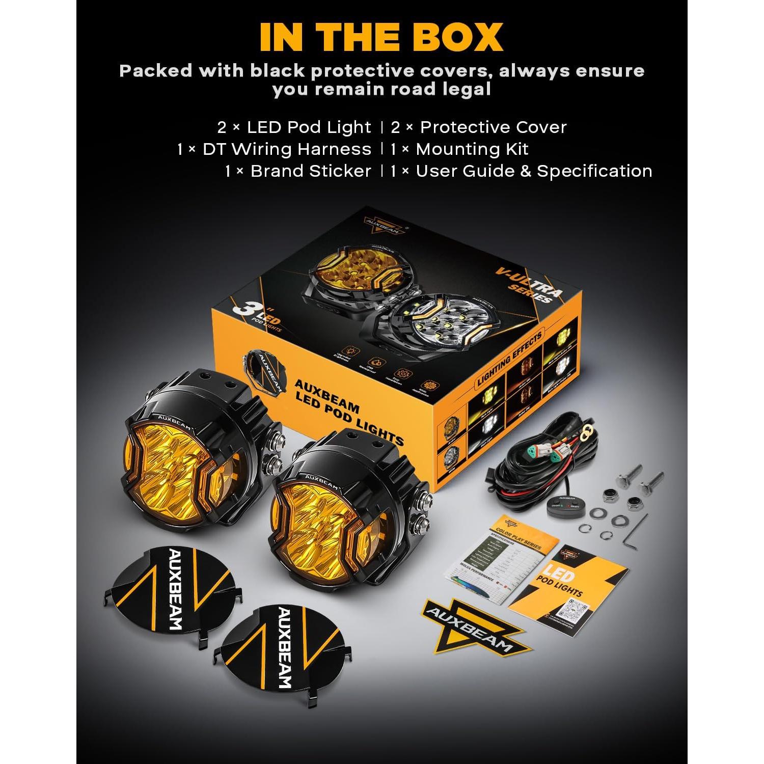 Luz de Niebla Auxbeam V-Ultra 3" 108W Ámbar DRL Offroad