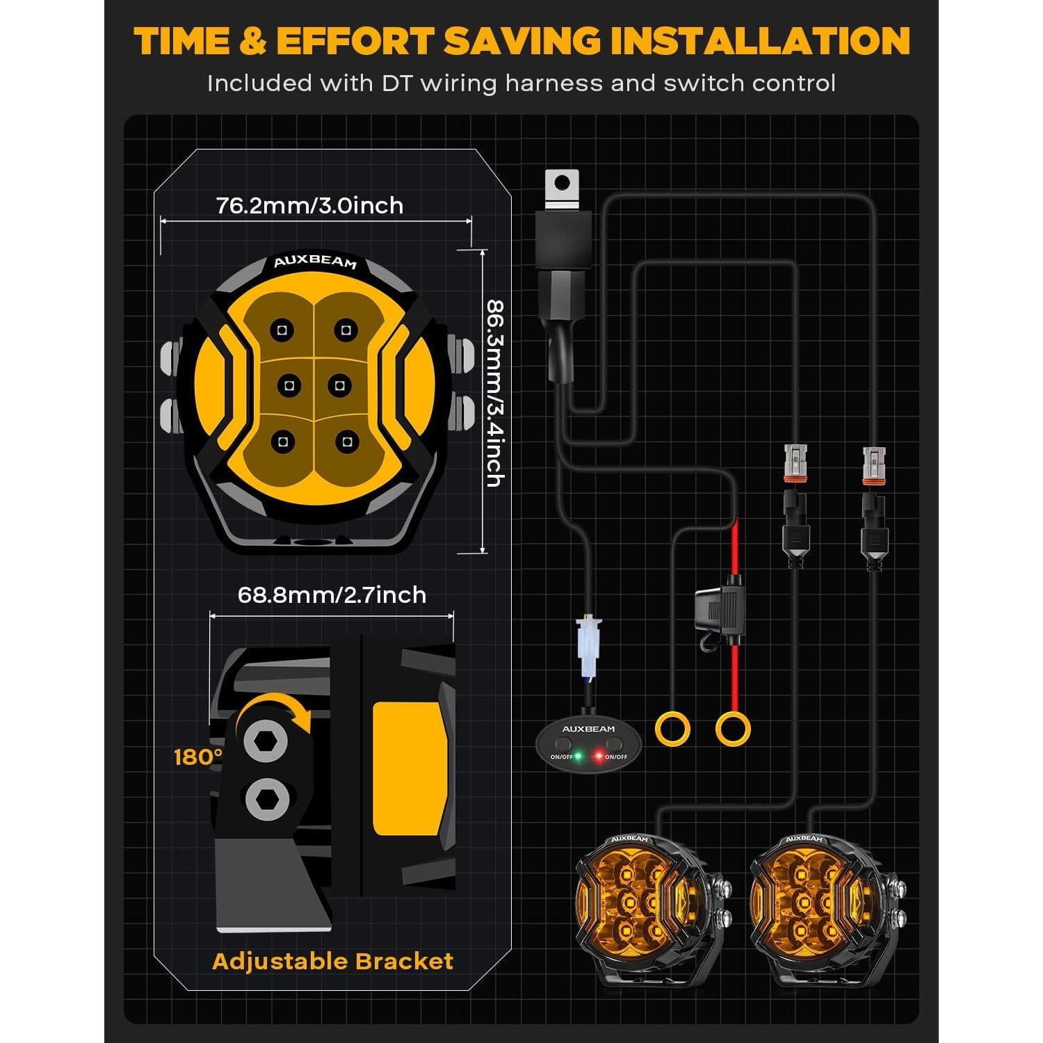 Luz de Niebla Auxbeam V-Ultra 3" 108W Ámbar DRL Offroad