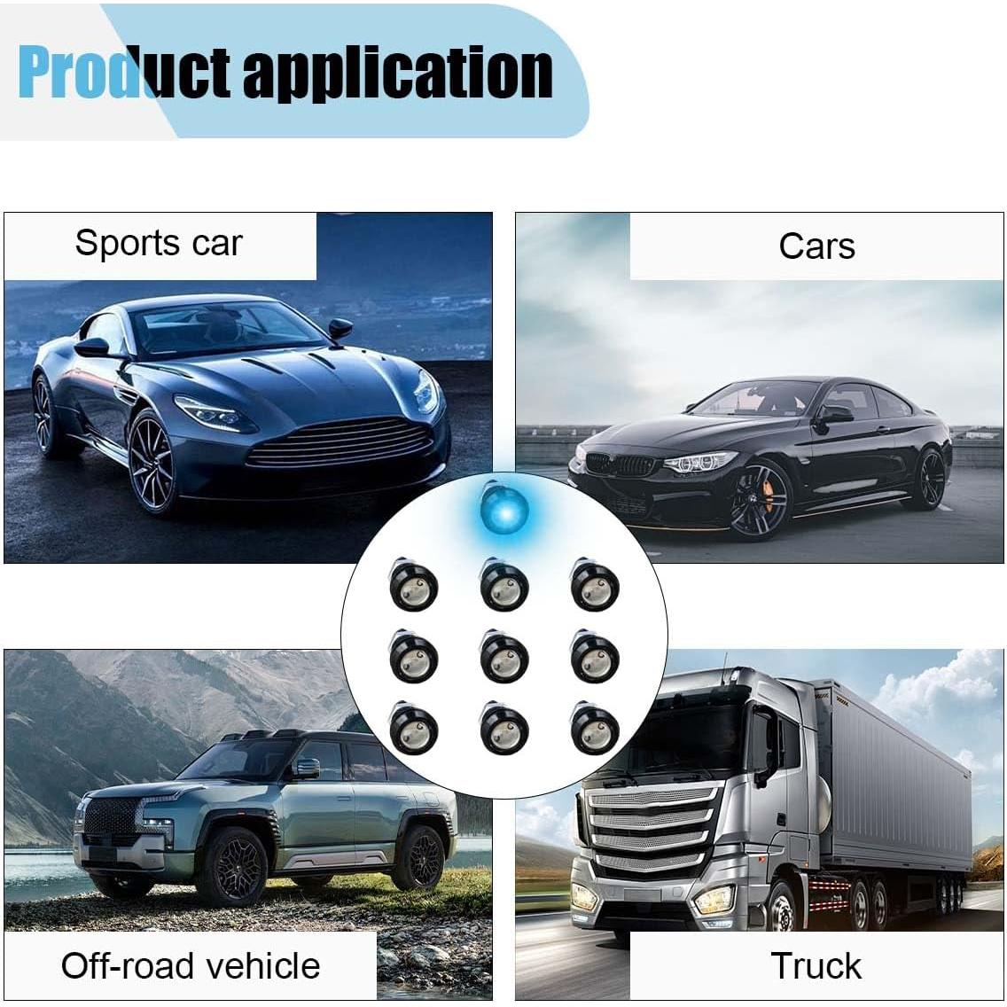 10 Luces LED Ojo de Águila KITUREK 12V Impermeables Azul