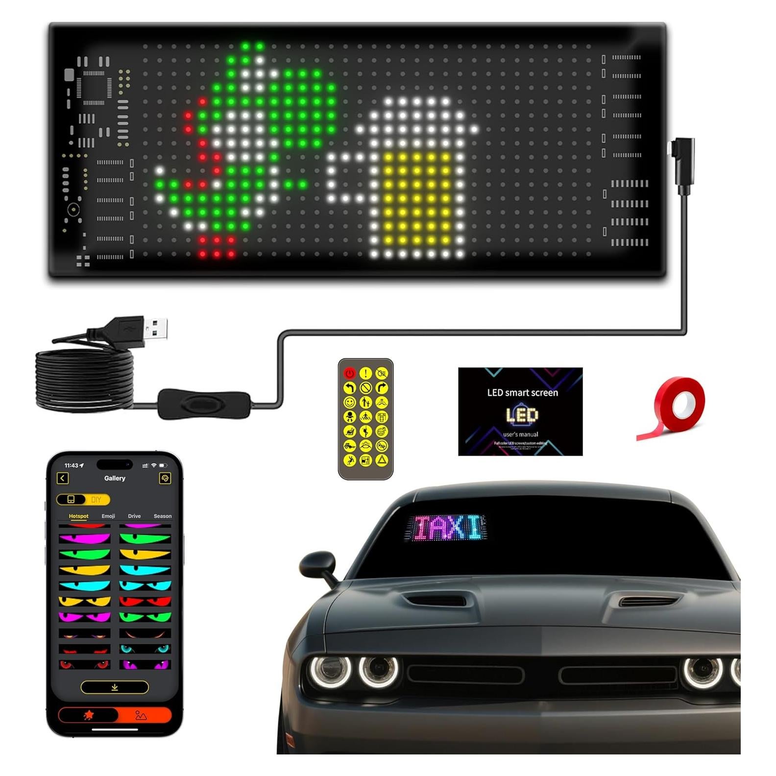 Ojos LED para Parabrisas Otuoor 17.3x7.1cm Control APP