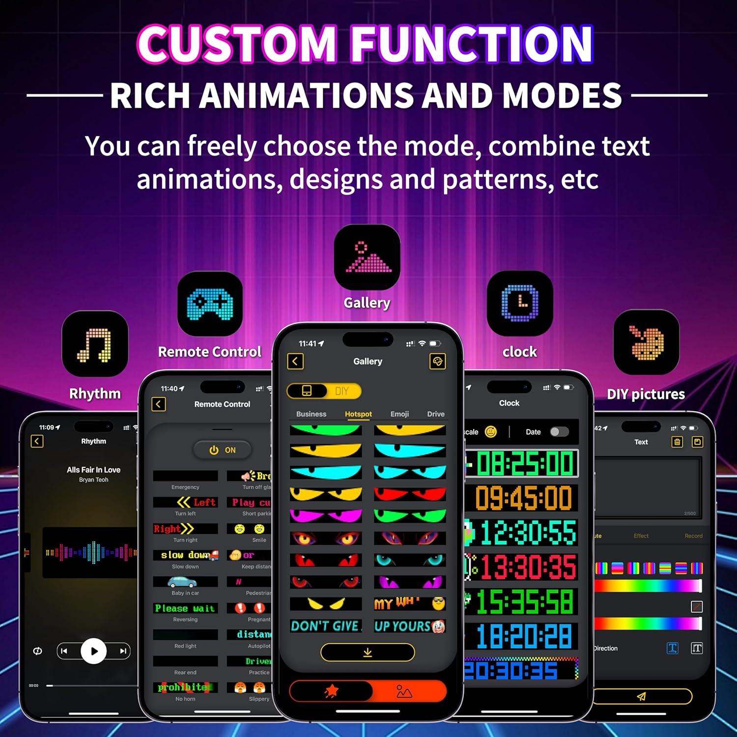 Ojos LED para Parabrisas Otuoor 17.3x7.1cm Control APP