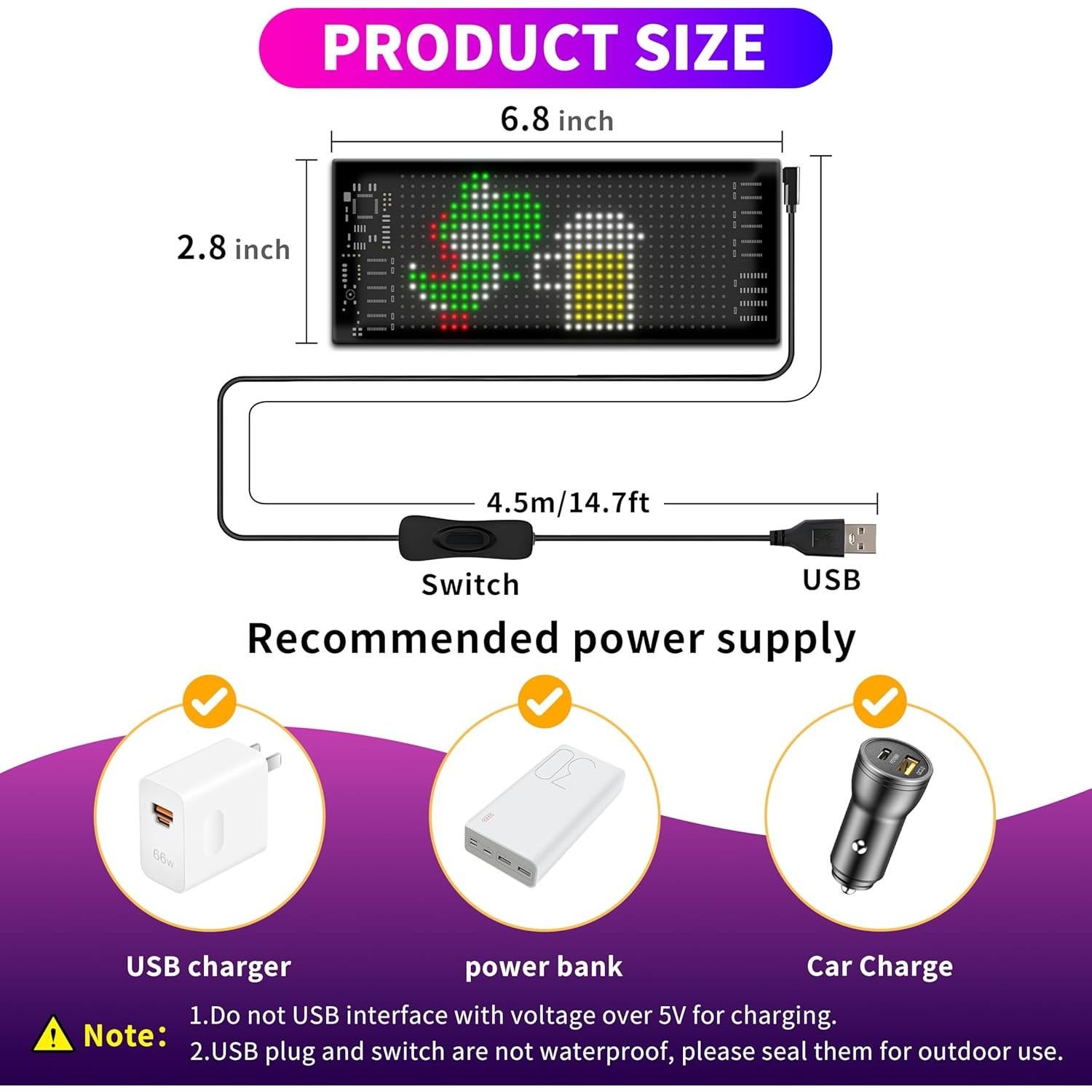 Ojos LED para Parabrisas Otuoor 17.3x7.1cm Control APP