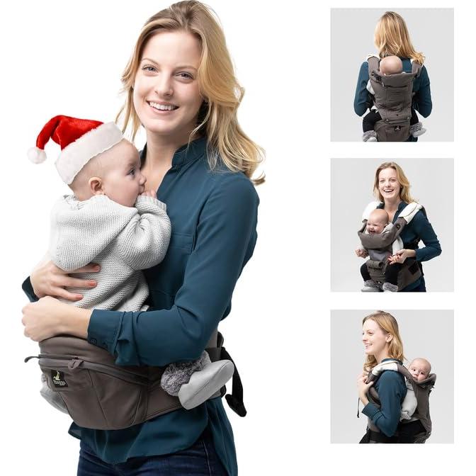 Portabebés Abiie HUGGS 3-en-1 Gris - Asiento de Cadera Ergonómico