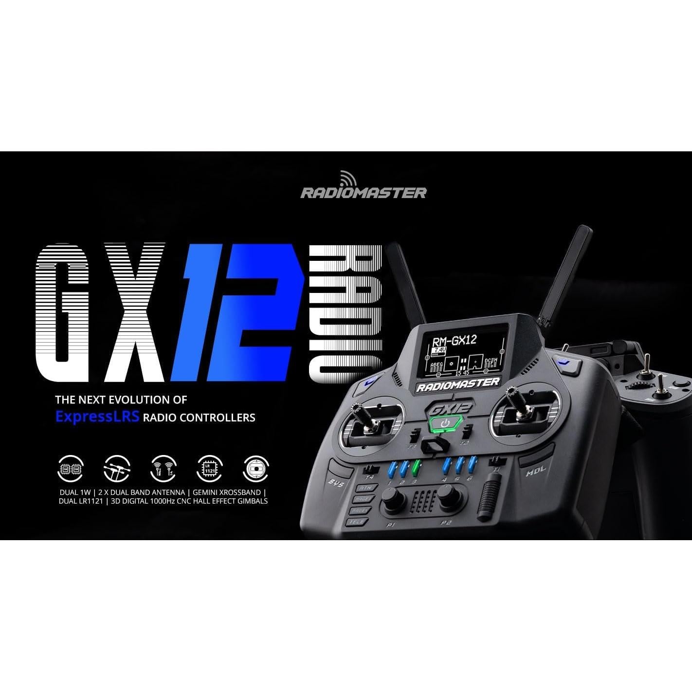 Controlador de Radio Radiomaster GX12 ELRS 2 Doble Banda 1000Hz