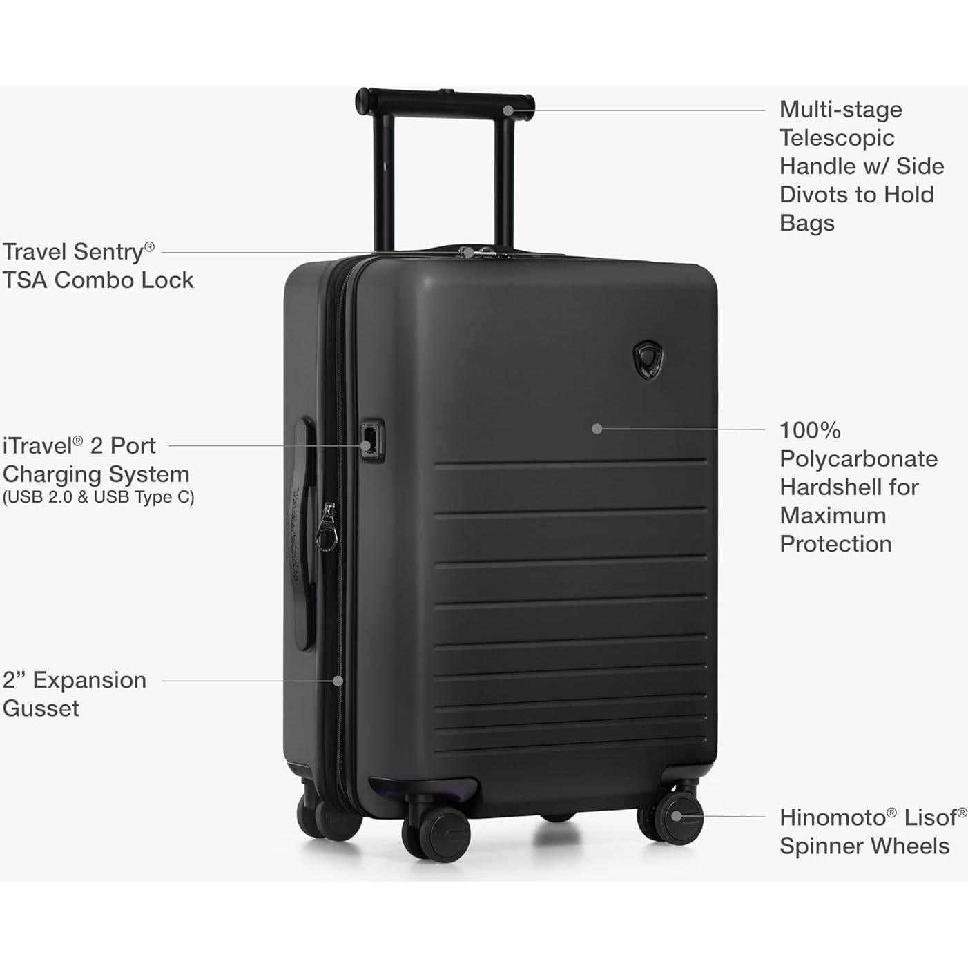 Maleta Dura Expandible Traveler's Choice Markham 21" Negra