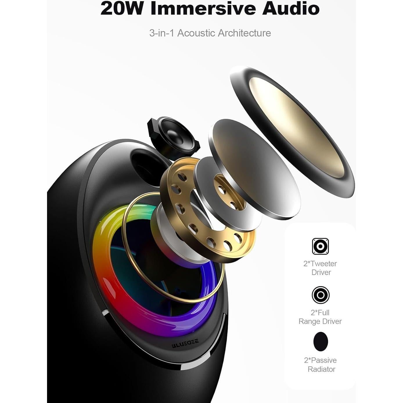 Bluedee Computer Speakers for Desktop PC, Bluetooth 5.4 Desktop Speakers with 2 Speaker Units, Dynamic RGB Light USB Speaker, USB/Type-C Powered Plug & Play PC Speakers for Desktop, Laptops, Tablet