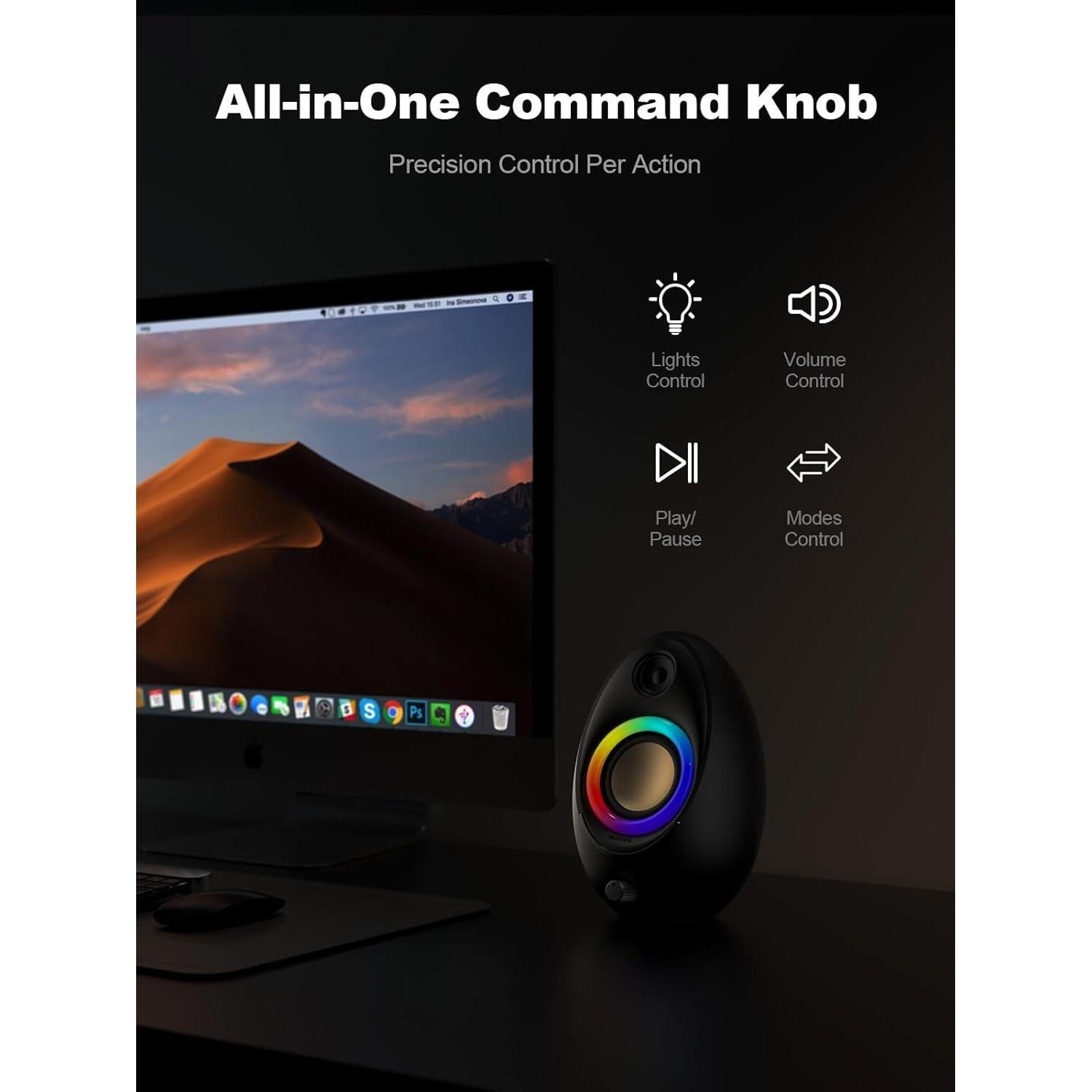 Bluedee Computer Speakers for Desktop PC, Bluetooth 5.4 Desktop Speakers with 2 Speaker Units, Dynamic RGB Light USB Speaker, USB/Type-C Powered Plug & Play PC Speakers for Desktop, Laptops, Tablet