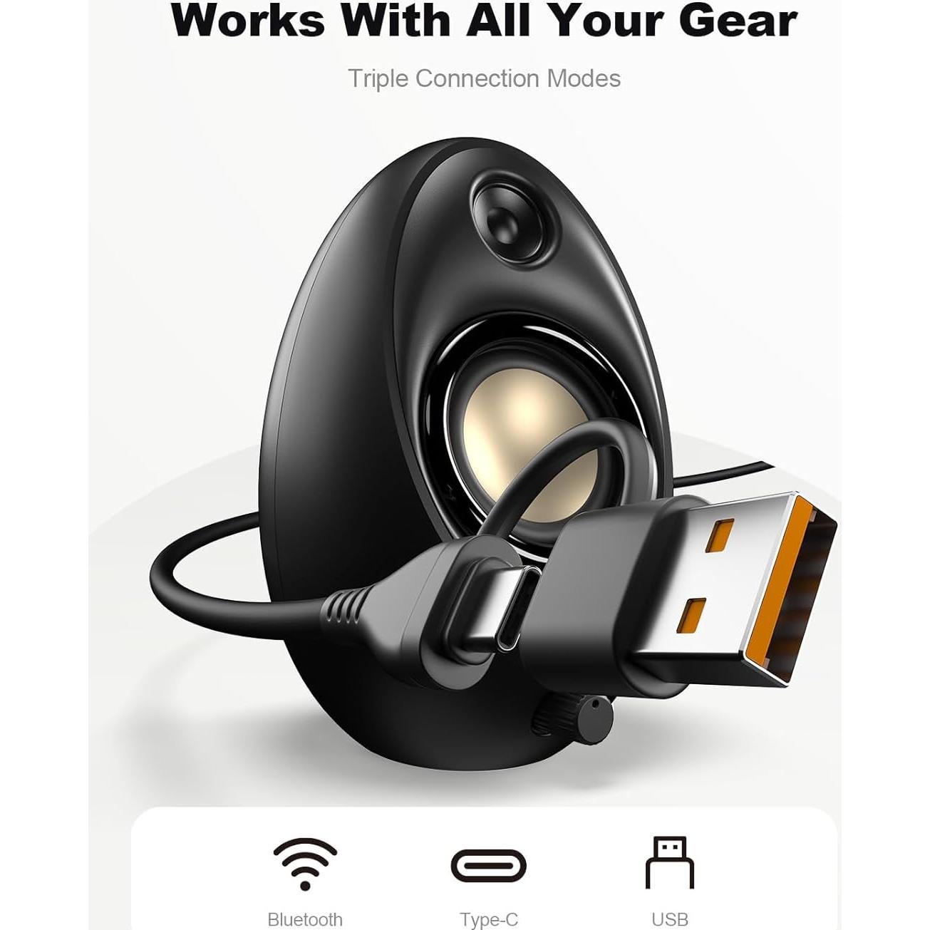 Bluedee Computer Speakers for Desktop PC, Bluetooth 5.4 Desktop Speakers with 2 Speaker Units, Dynamic RGB Light USB Speaker, USB/Type-C Powered Plug & Play PC Speakers for Desktop, Laptops, Tablet