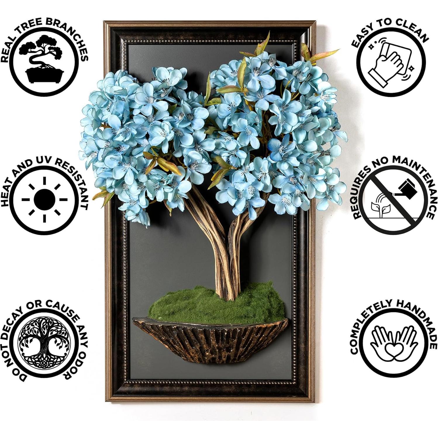 Bonsai Arte Árbol Tabla Hecho a Mano 61x32cm Decoración Pared