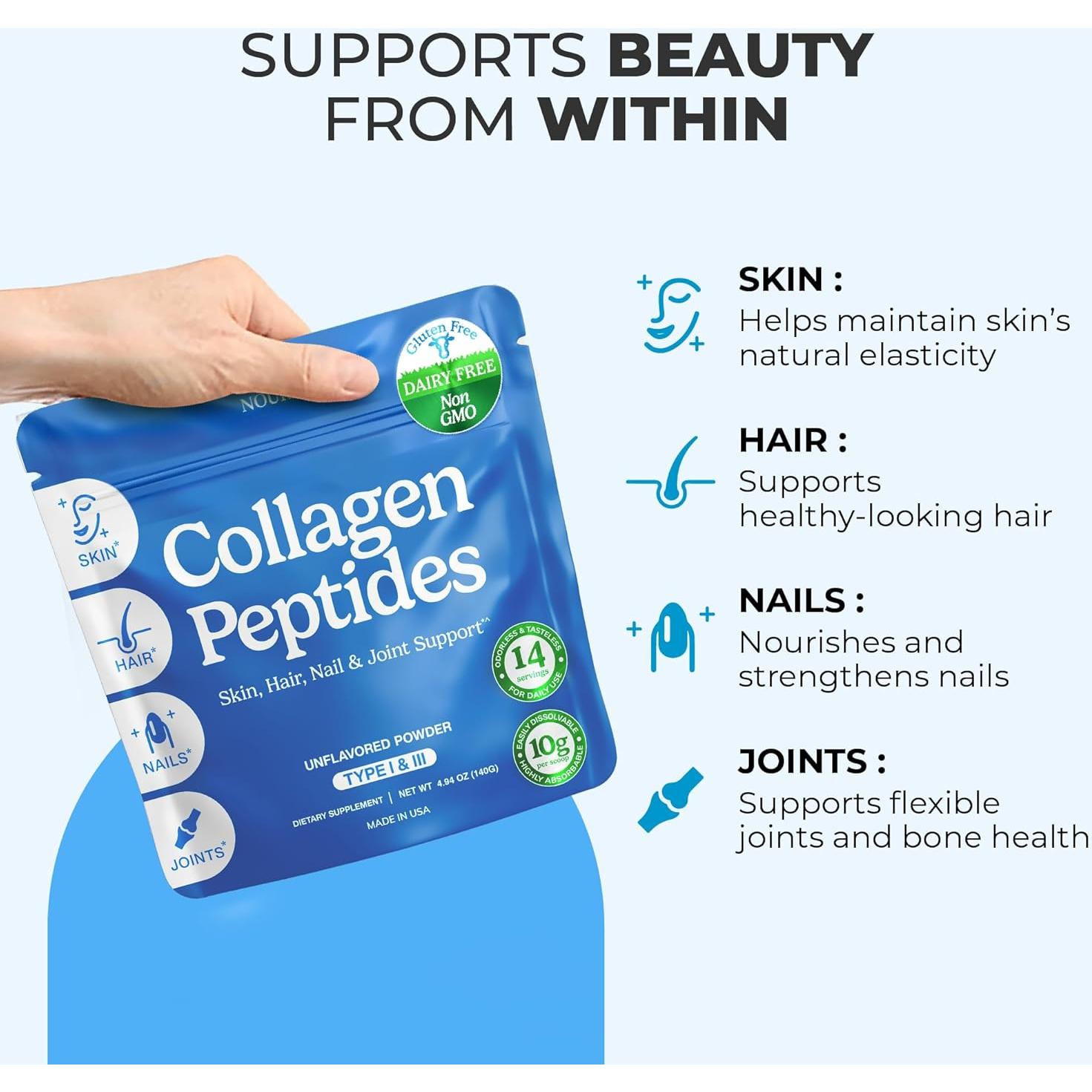 Polvo de Colágeno Hidrolizado Nourism 140g - Tipo I y III