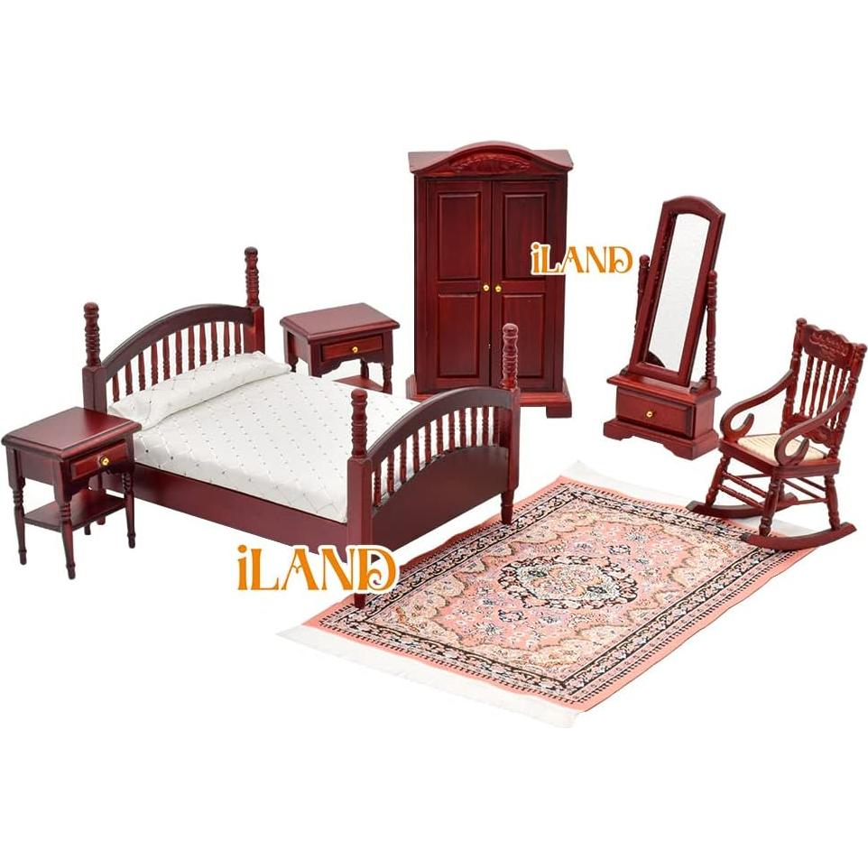 Muebles de Casa de Muñecas Vintage iLAND 7 Piezas Caoba