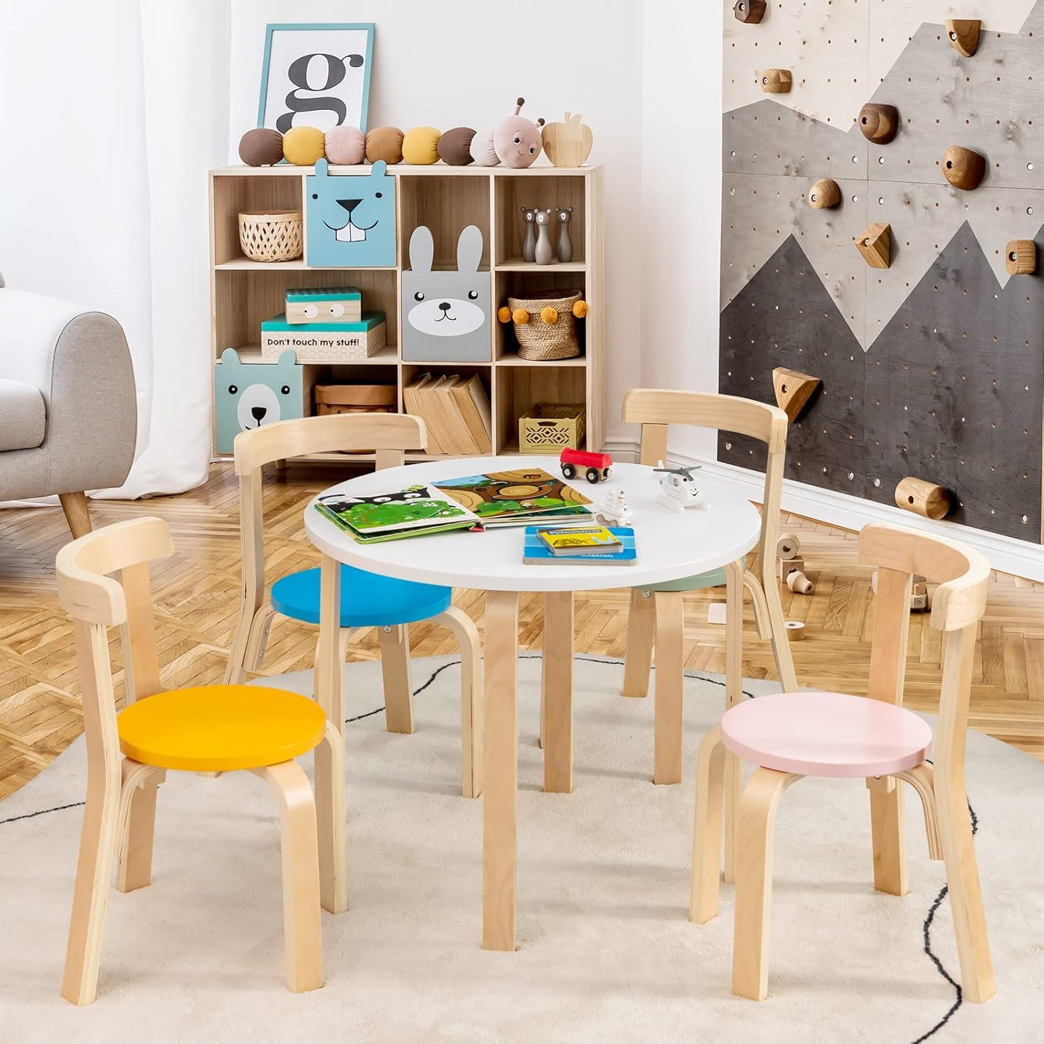 Conjunto de Mesa y Sillas para Niños Costzon 5 Piezas Madera