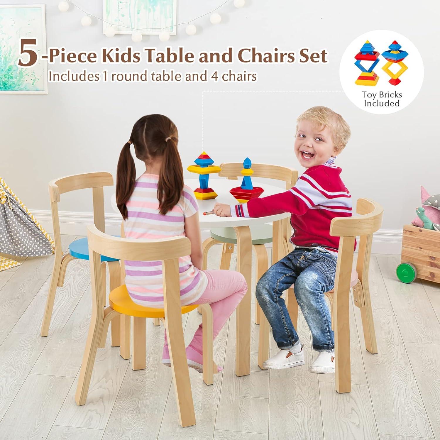 Conjunto de Mesa y Sillas para Niños Costzon 5 Piezas Madera