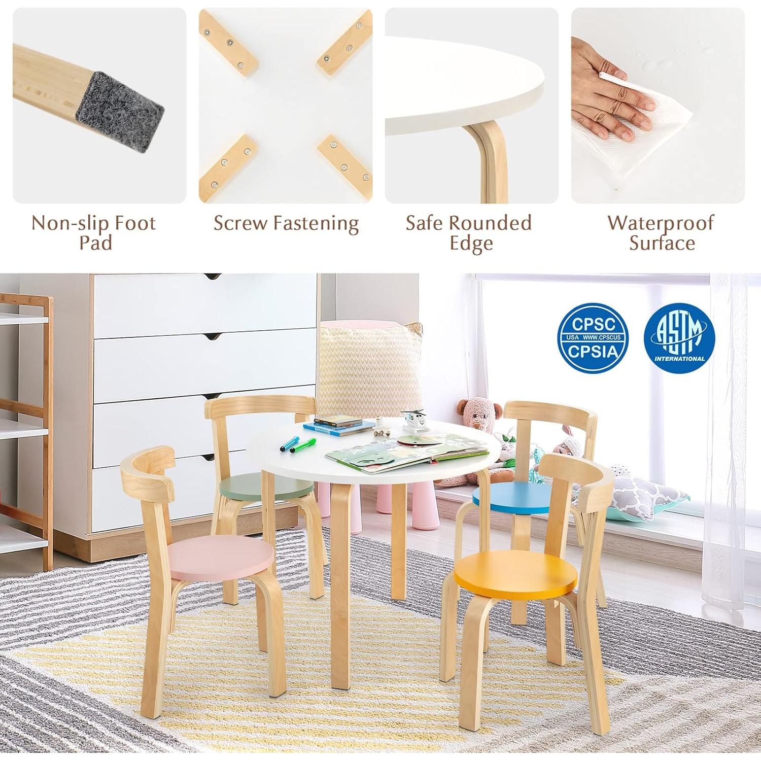 Conjunto de Mesa y Sillas para Niños Costzon 5 Piezas Madera