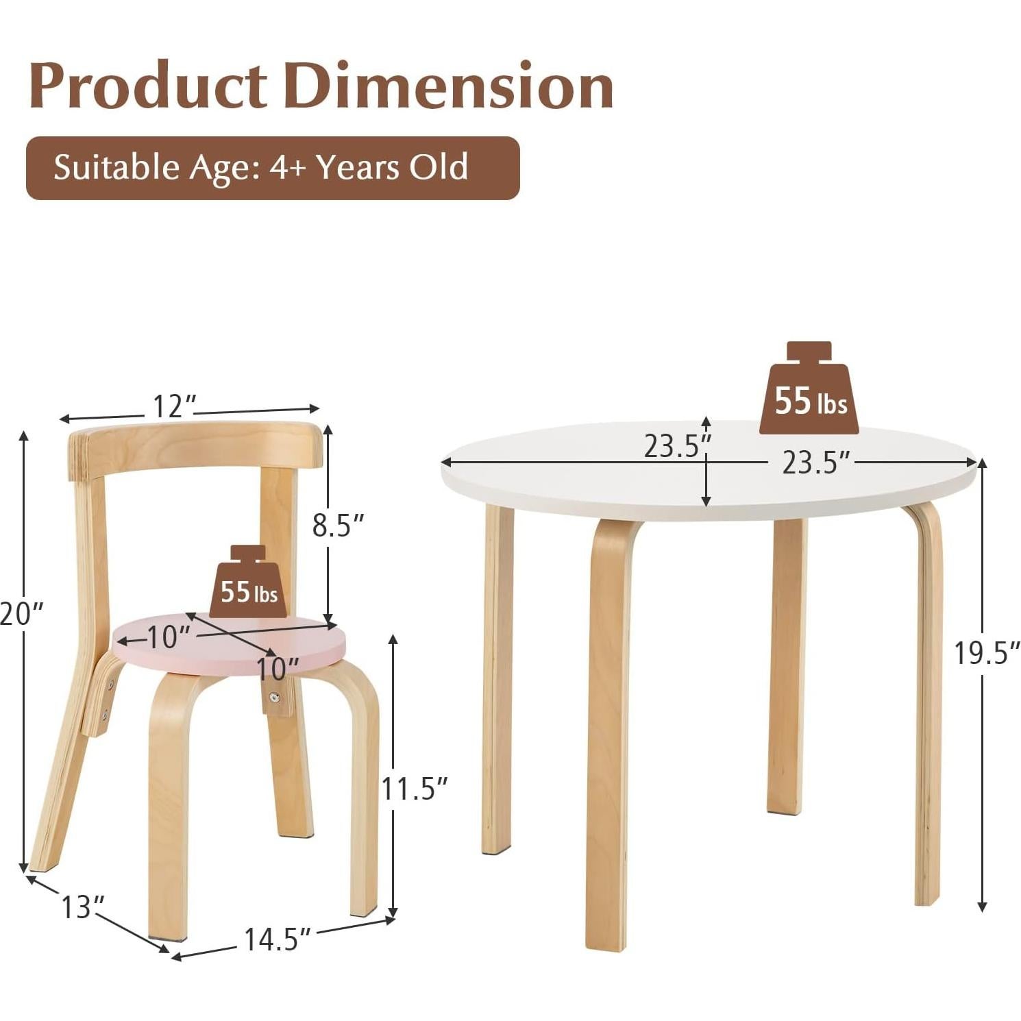 Conjunto de Mesa y Sillas para Niños Costzon 5 Piezas Madera